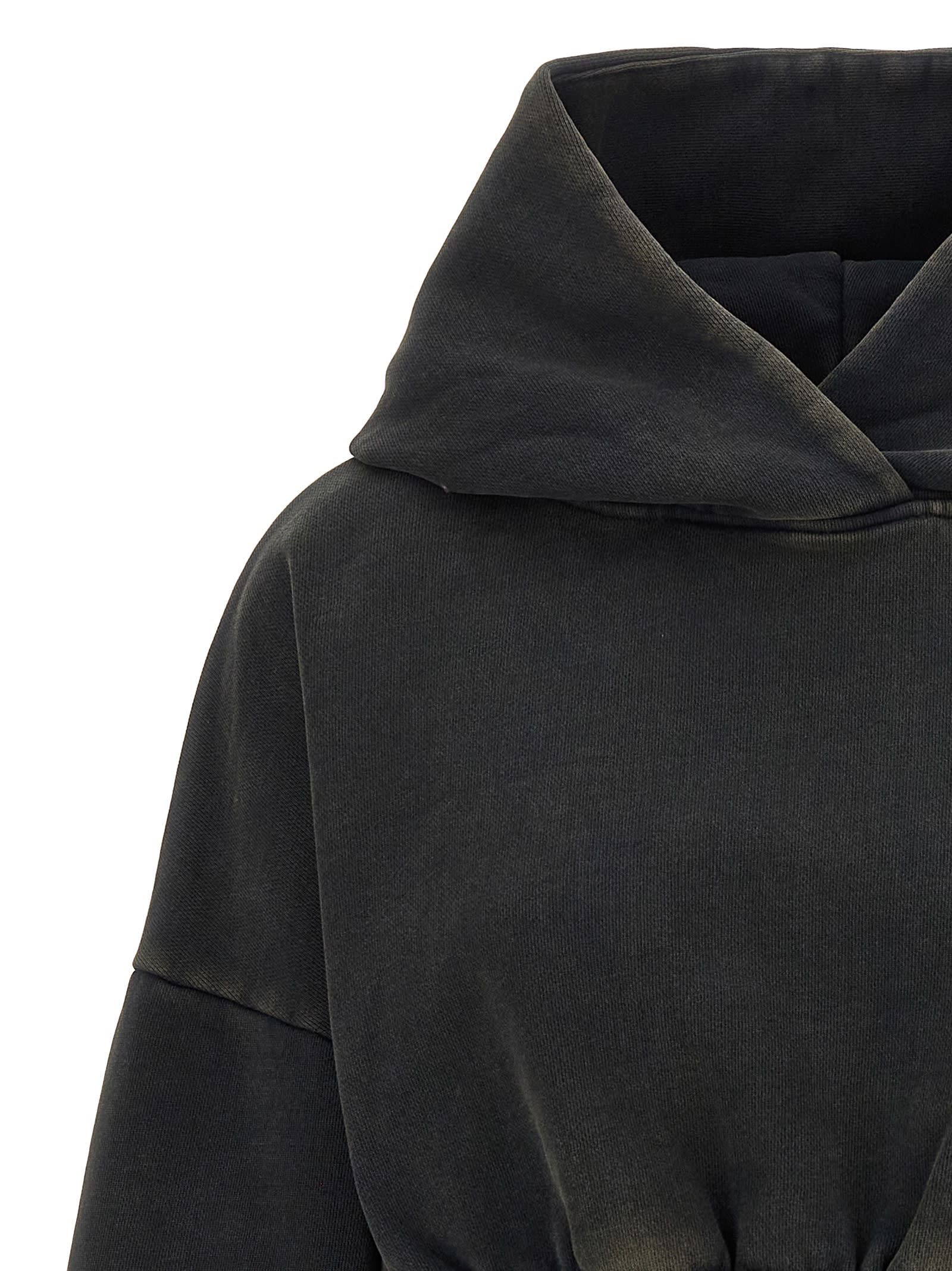 Entire Studios Cropped Heavy Hood Sweatshirt In Black