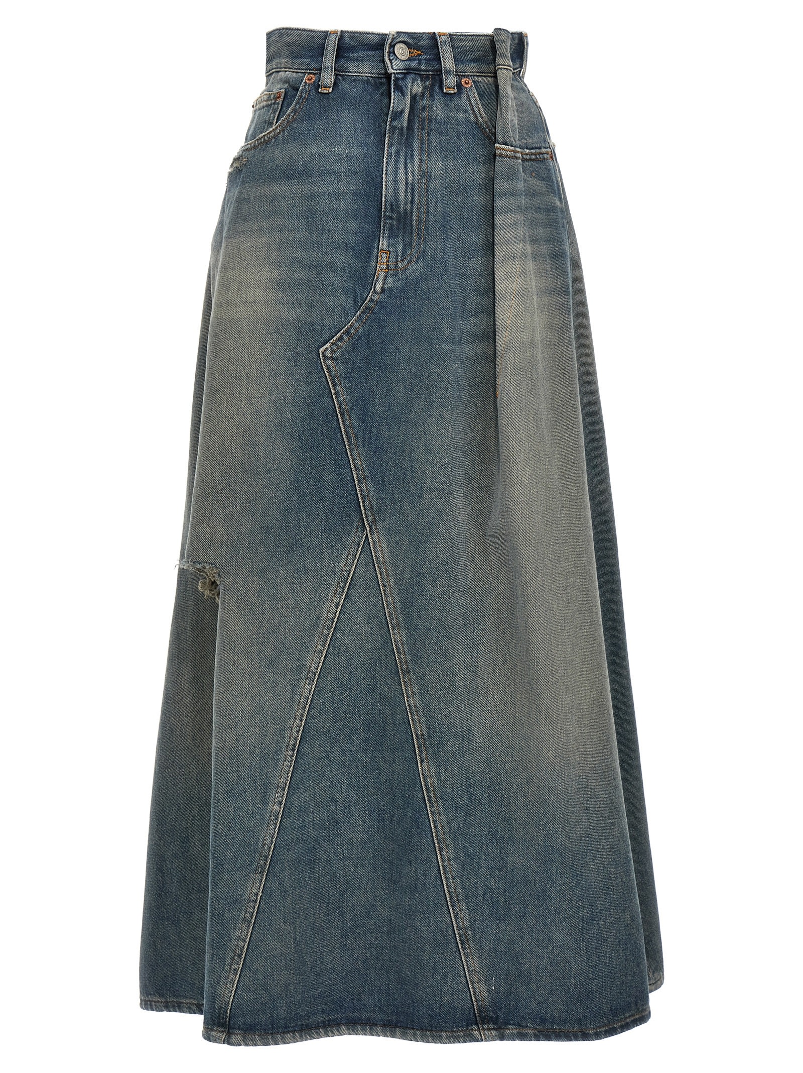 Shop Mm6 Maison Margiela Delavé Denim Skirt In Gray