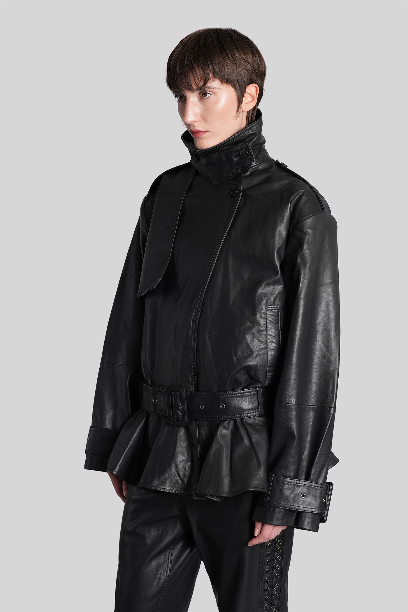Rotate Birger Christensen Biker Jacket In Black Leather In Multi