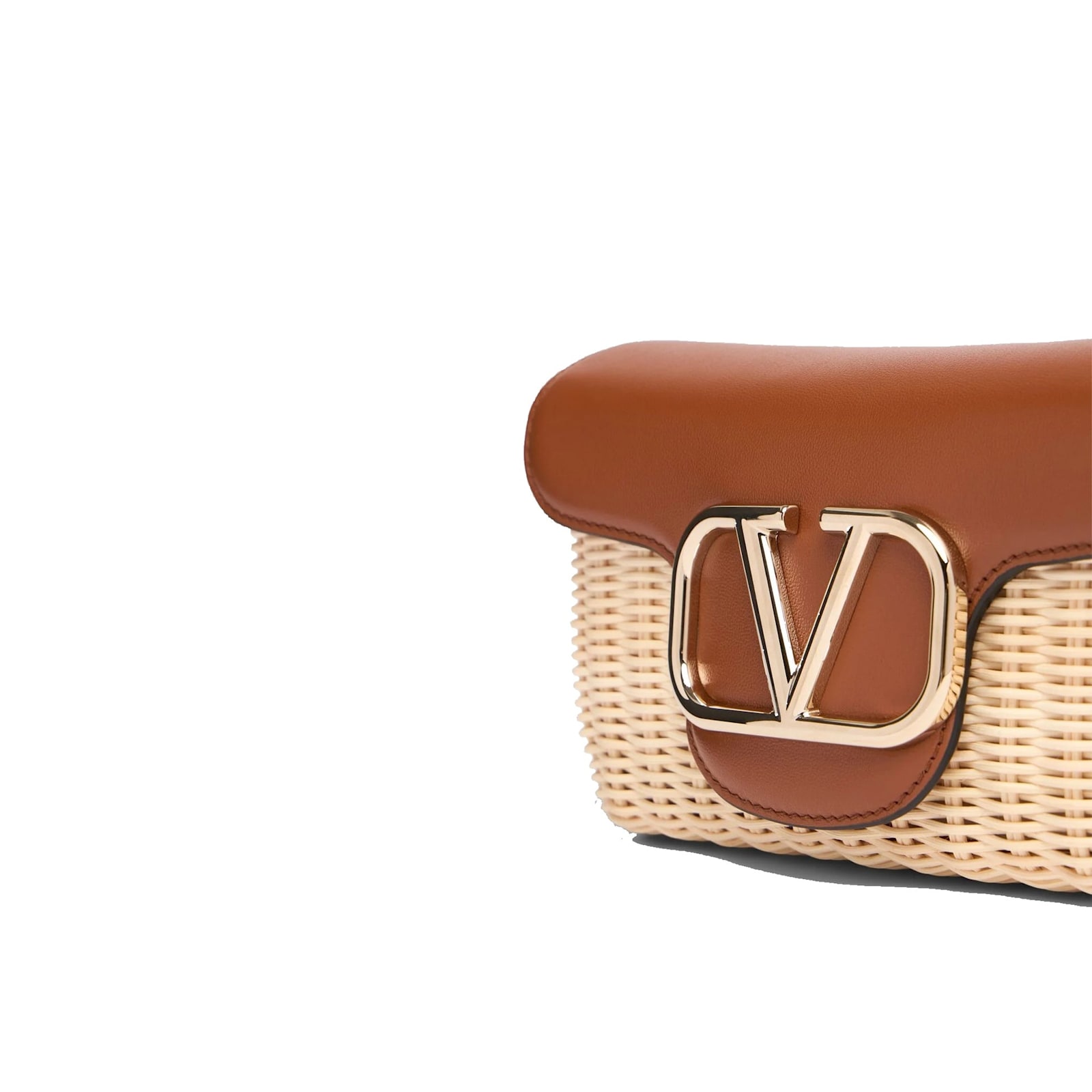 Shop Valentino Garavani Raffia And Leather Locò Shoulder Bag In Brown