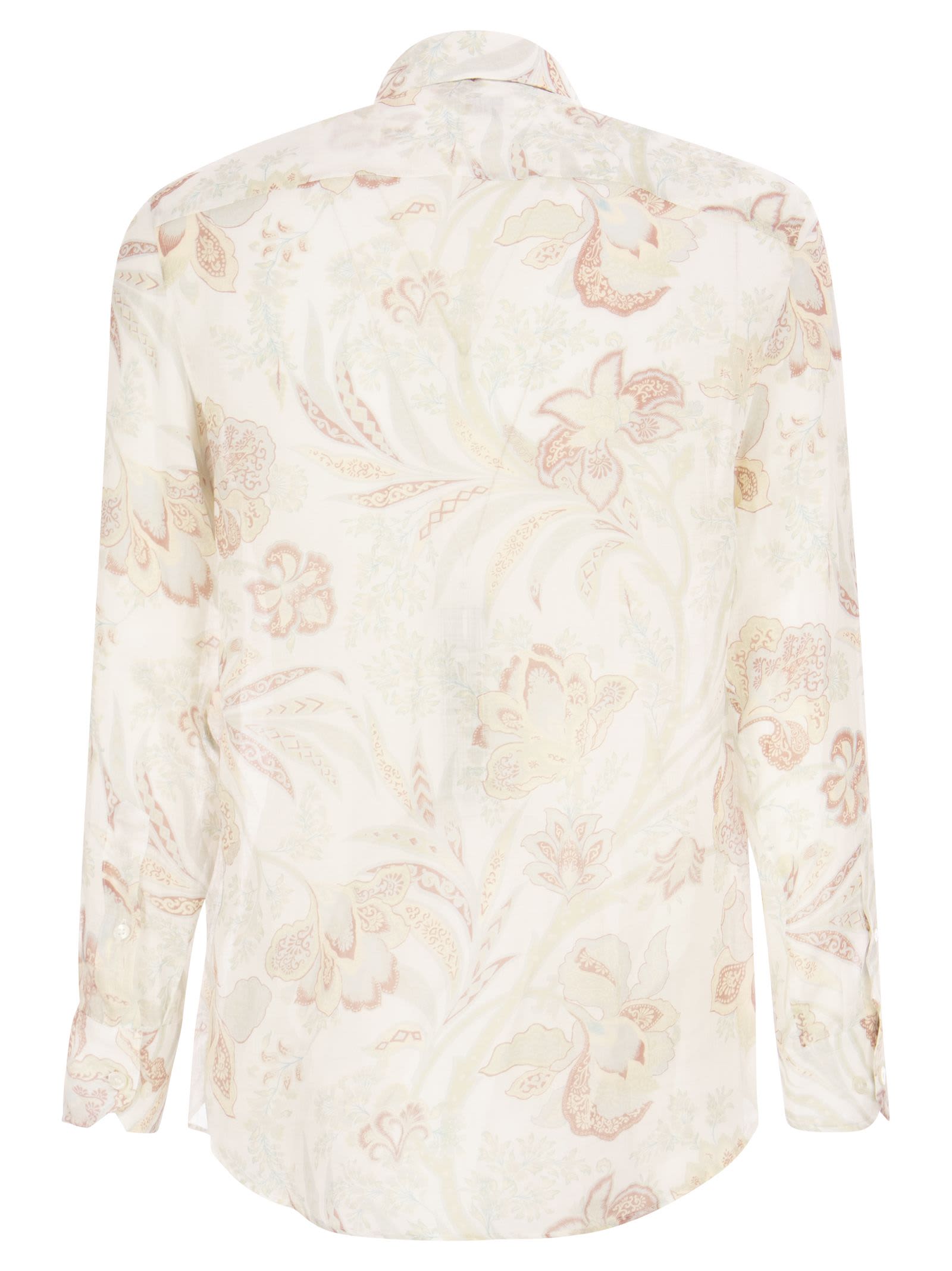 Shop Etro Ramie Shirt With Floral Print In White