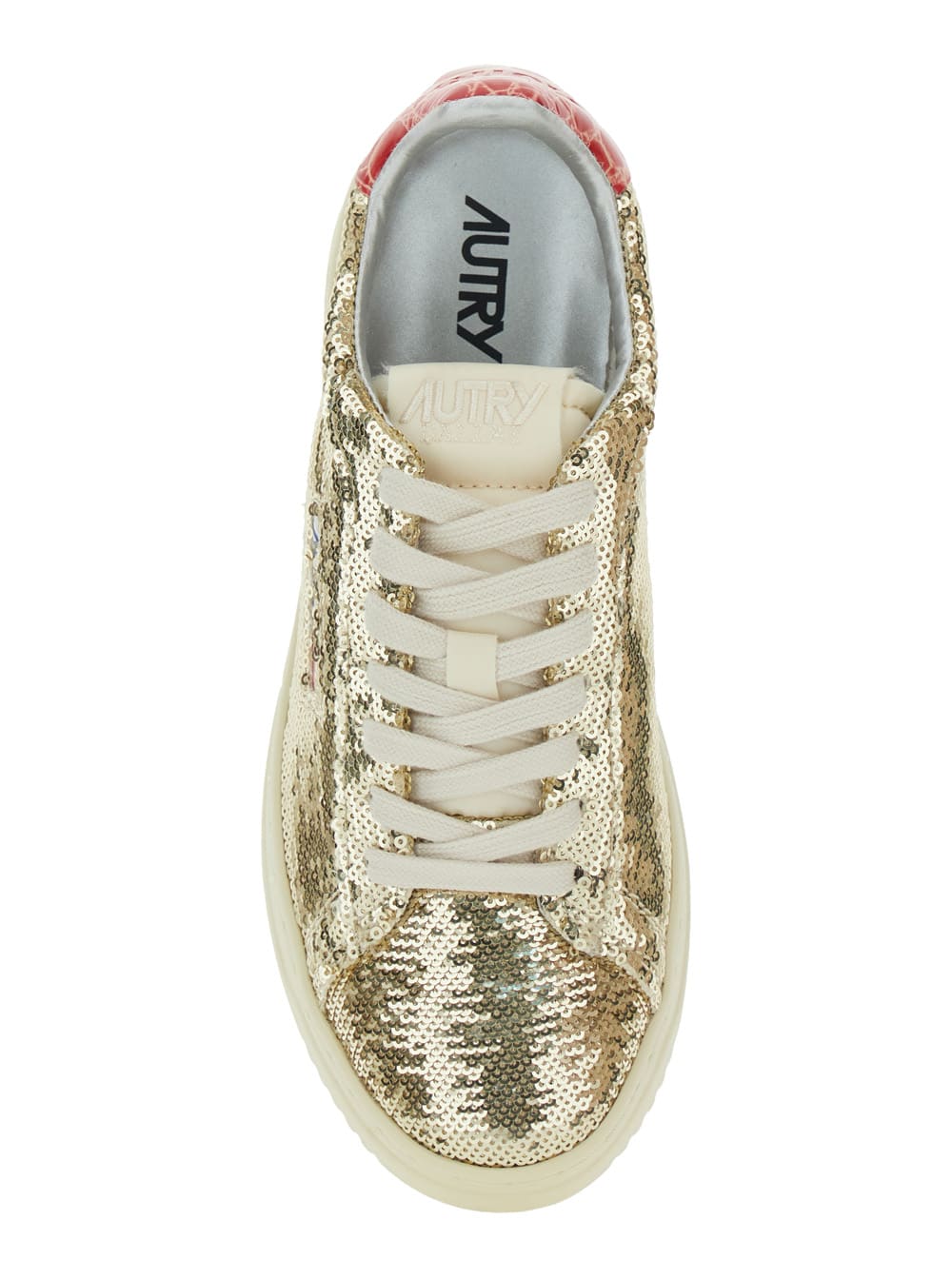 Autry Medalist Gold-colored Sneaker With Contrasting Heel And All-over Bead Application In Leather Blend W In Silver