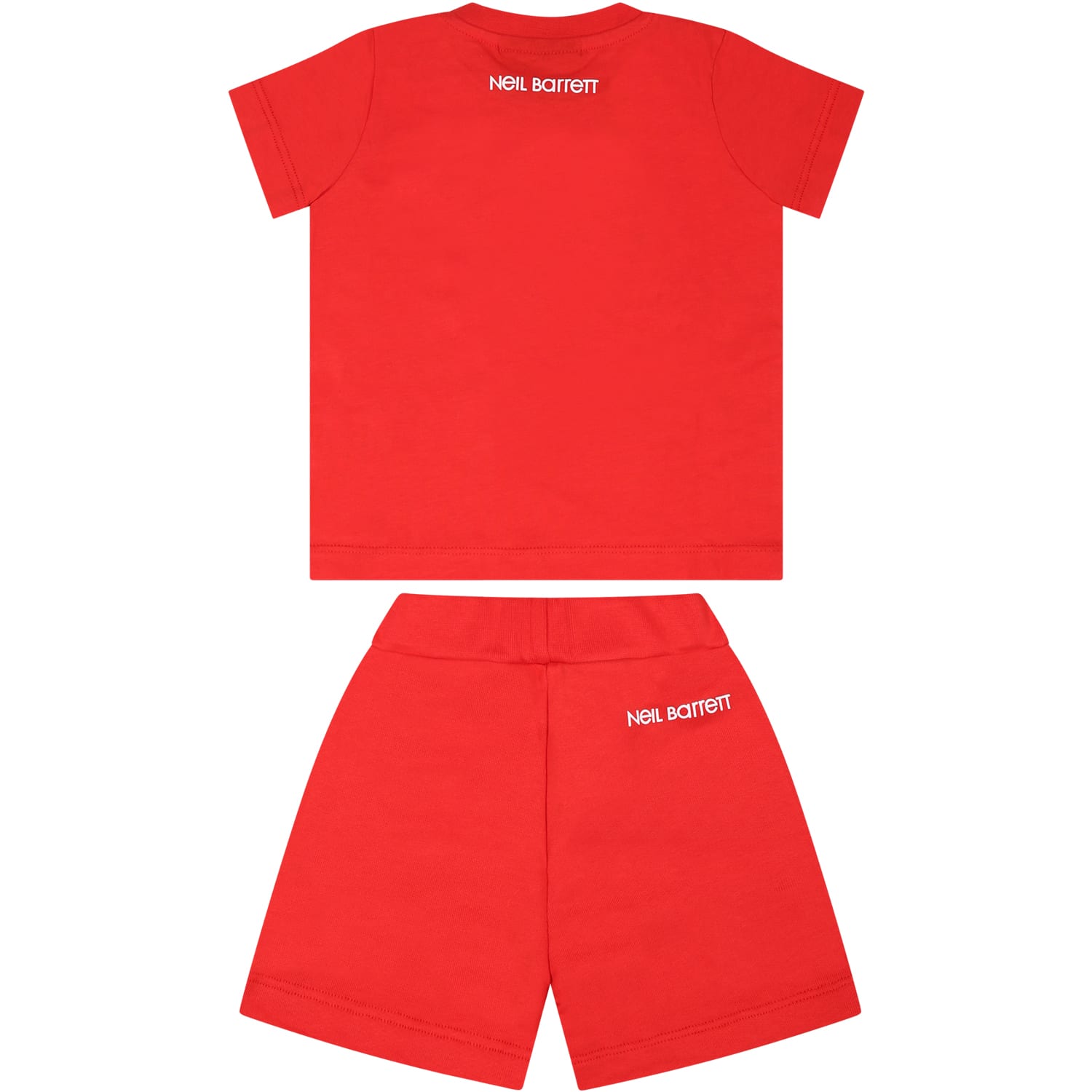 Shop Neil Barrett Red Cotton Suit For Baby Boy With Iconic Lightning Bolts