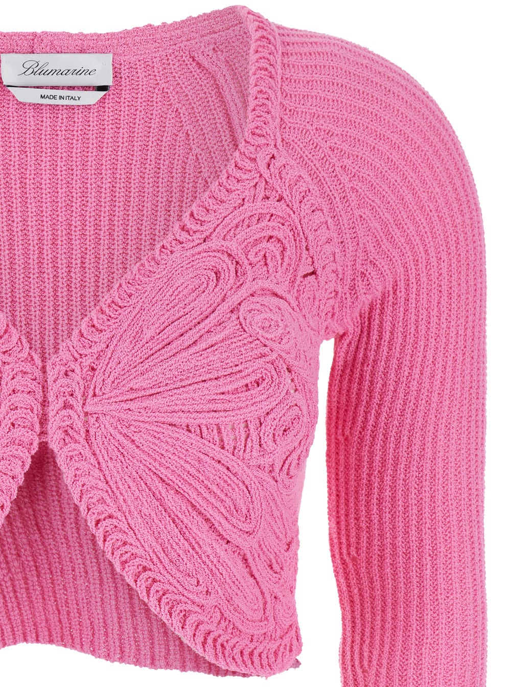 Shop Blumarine Pink Crop Butterfly Cardigan In Cotton Blend Woman