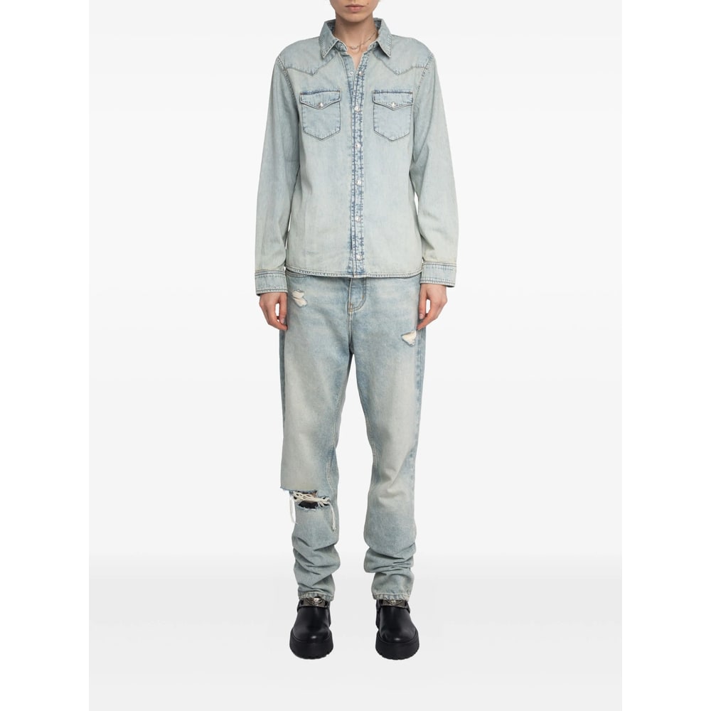 Zadig & Voltaire Womens Light Blue Saby Flap-pocket Denim Shirt In Blue