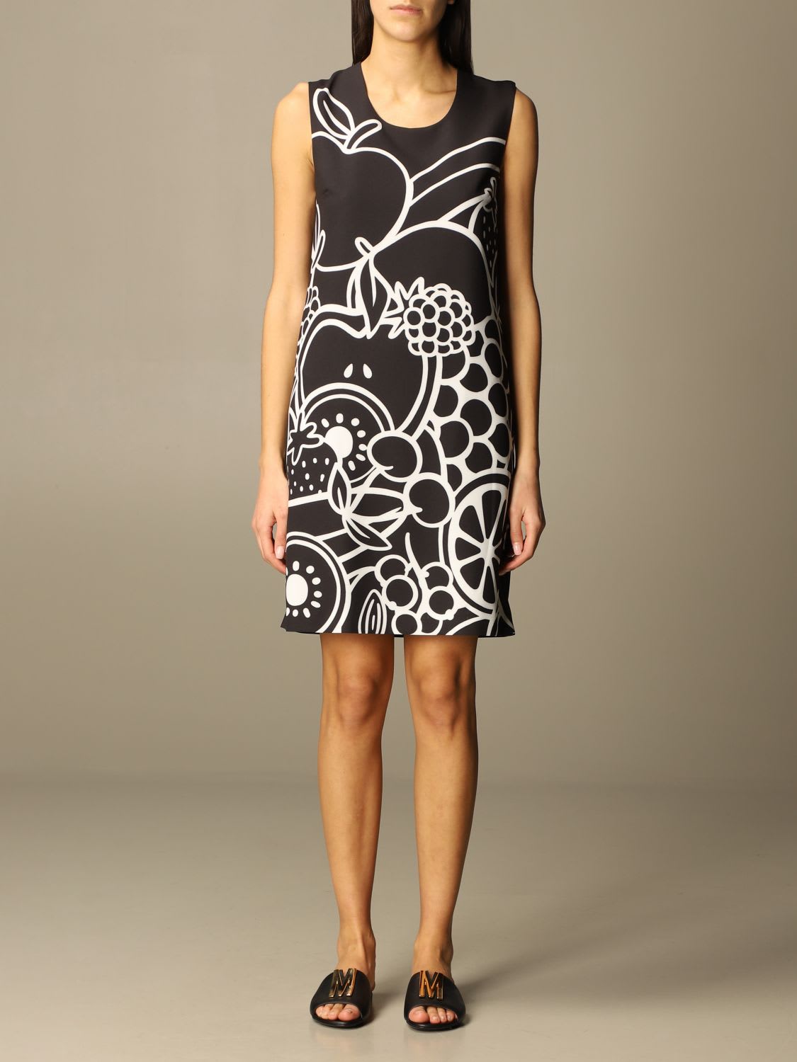 Boutique Moschino Dress Sleeveless Silk Dress With Apple Print Boutique Moschino