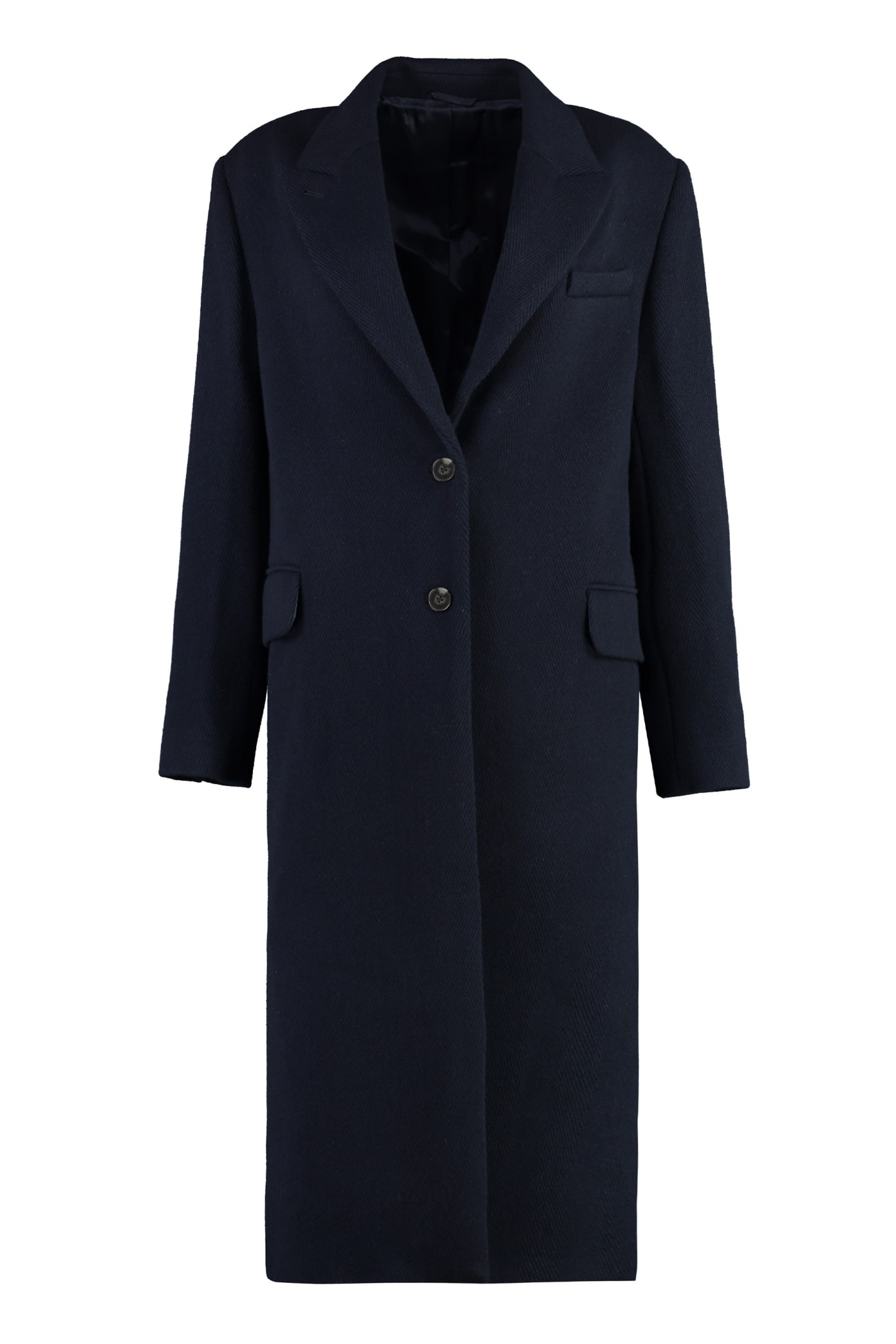 Shop Calvin Klein Wool Long Coat In Blu Notte