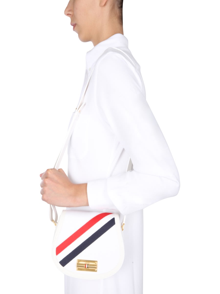 Shop Thom Browne Canvas Saddle Shoulder Bag In White
