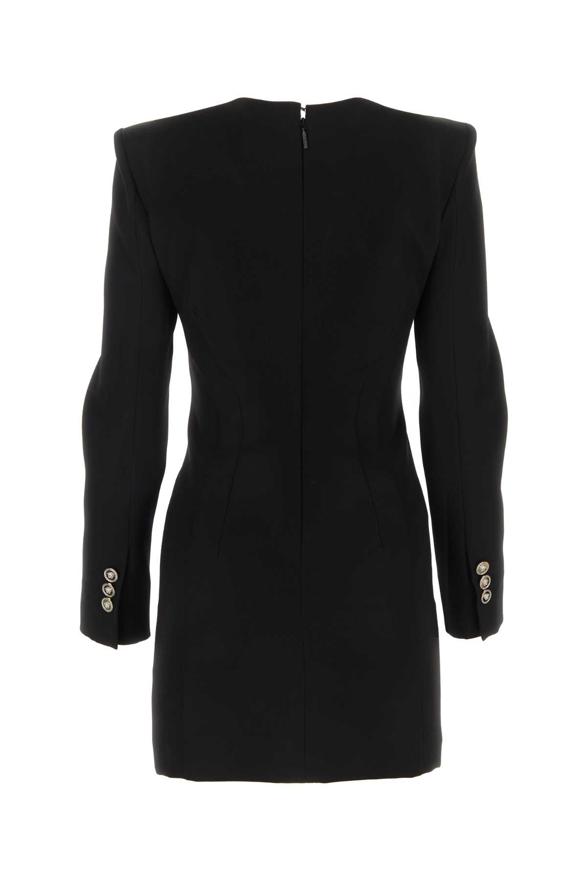 Shop Versace Black Grain De Poudre Mini Dress In 1b000