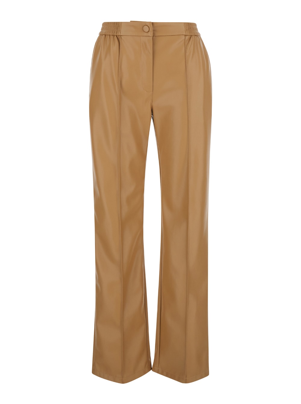 Brown Pants With Elastic Waistband And Logo In Eco Leather Woman