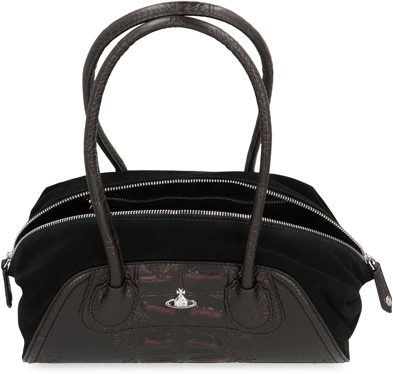 Vivienne Westwood Two-tone Leather And Suede Small Shirley Shoulder Bag In Brown