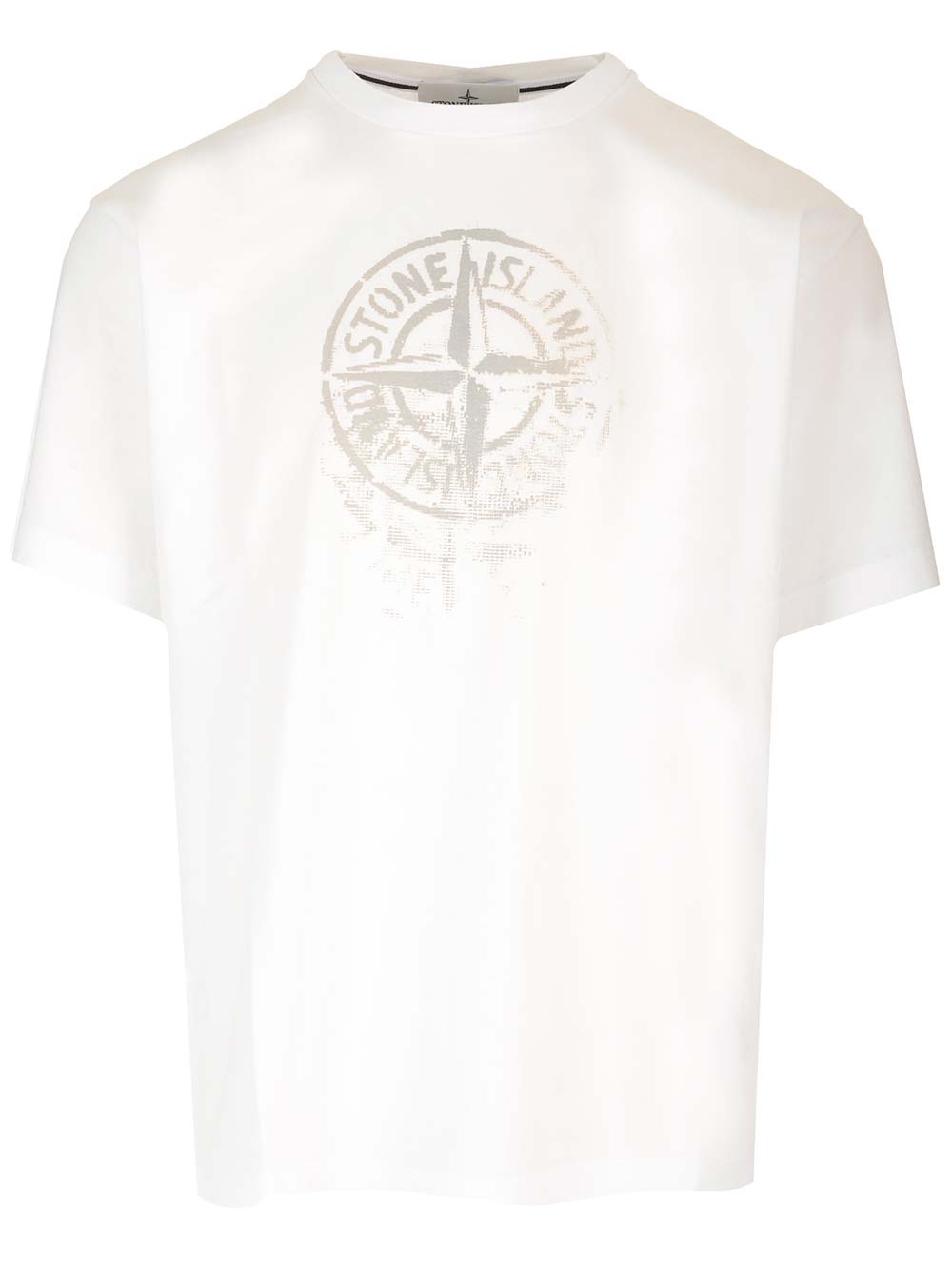 Shop Stone Island T-shirt With Reflective Print T-shirt In Bianco