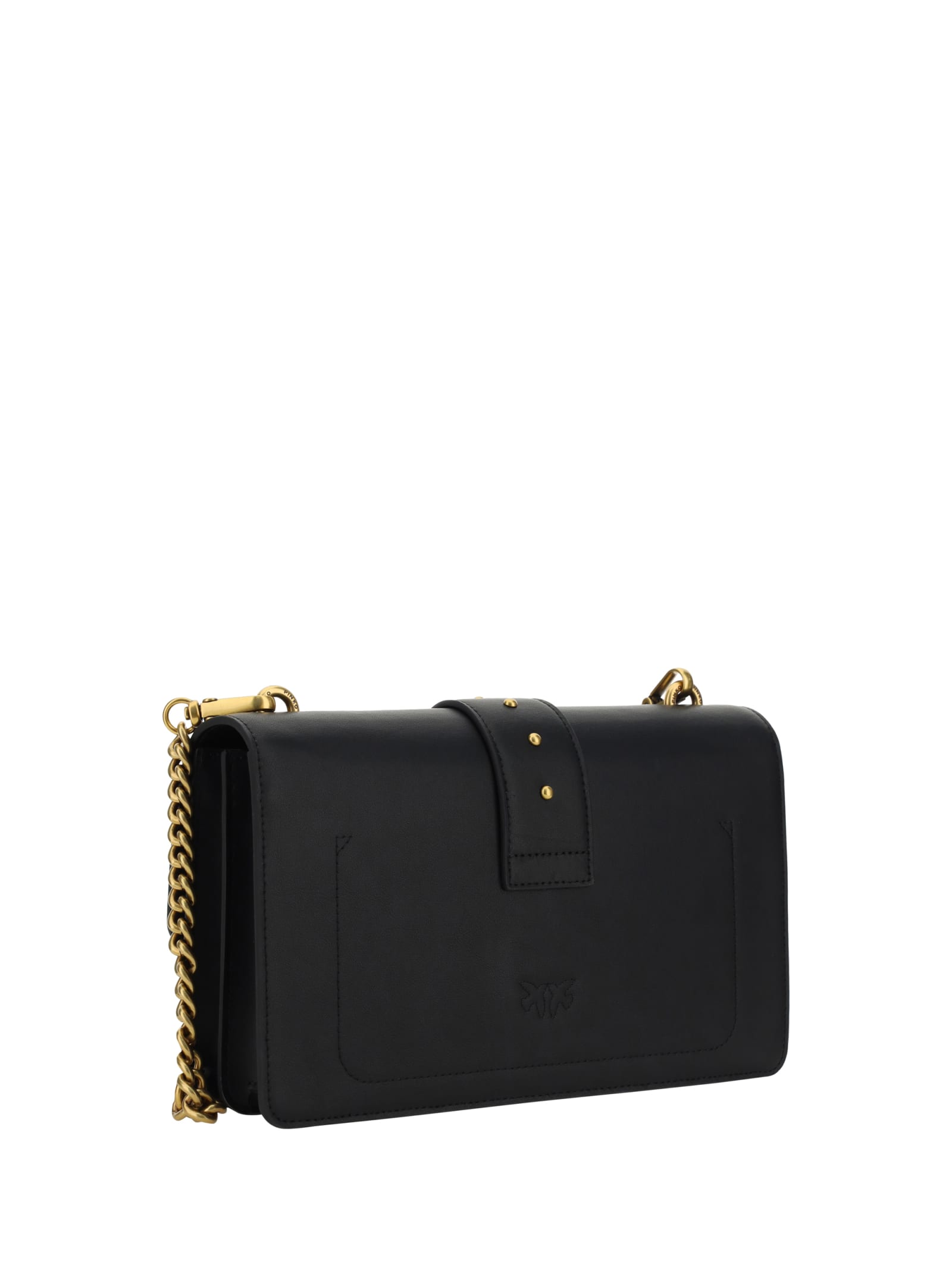 Shop Pinko Love One Classic Shoulder Bag In Nero/antique Gold