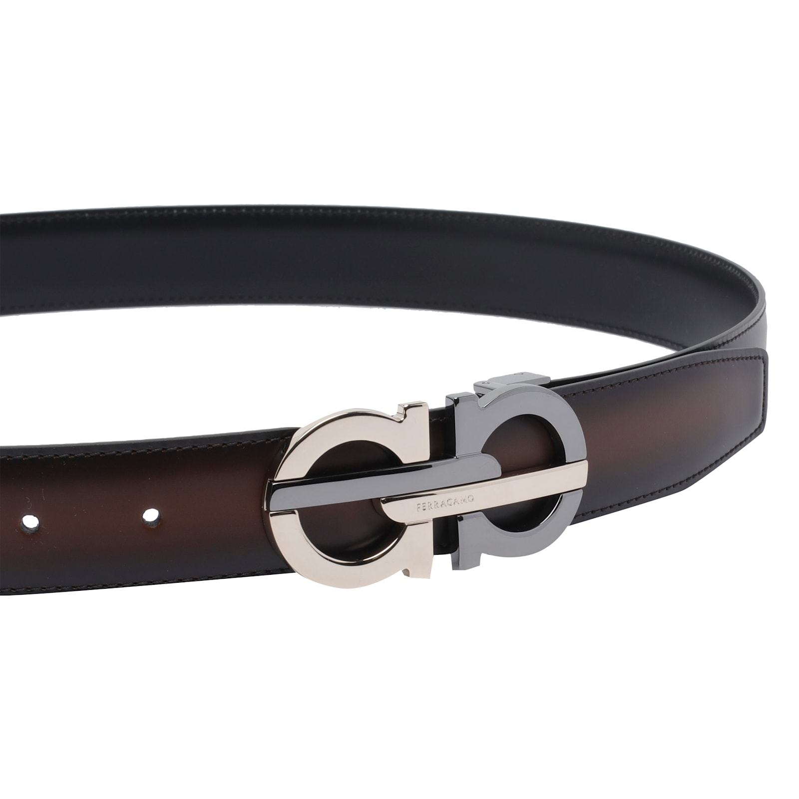 Ferragamo Men Gancini Adjustable And Reversible Belt In Brown