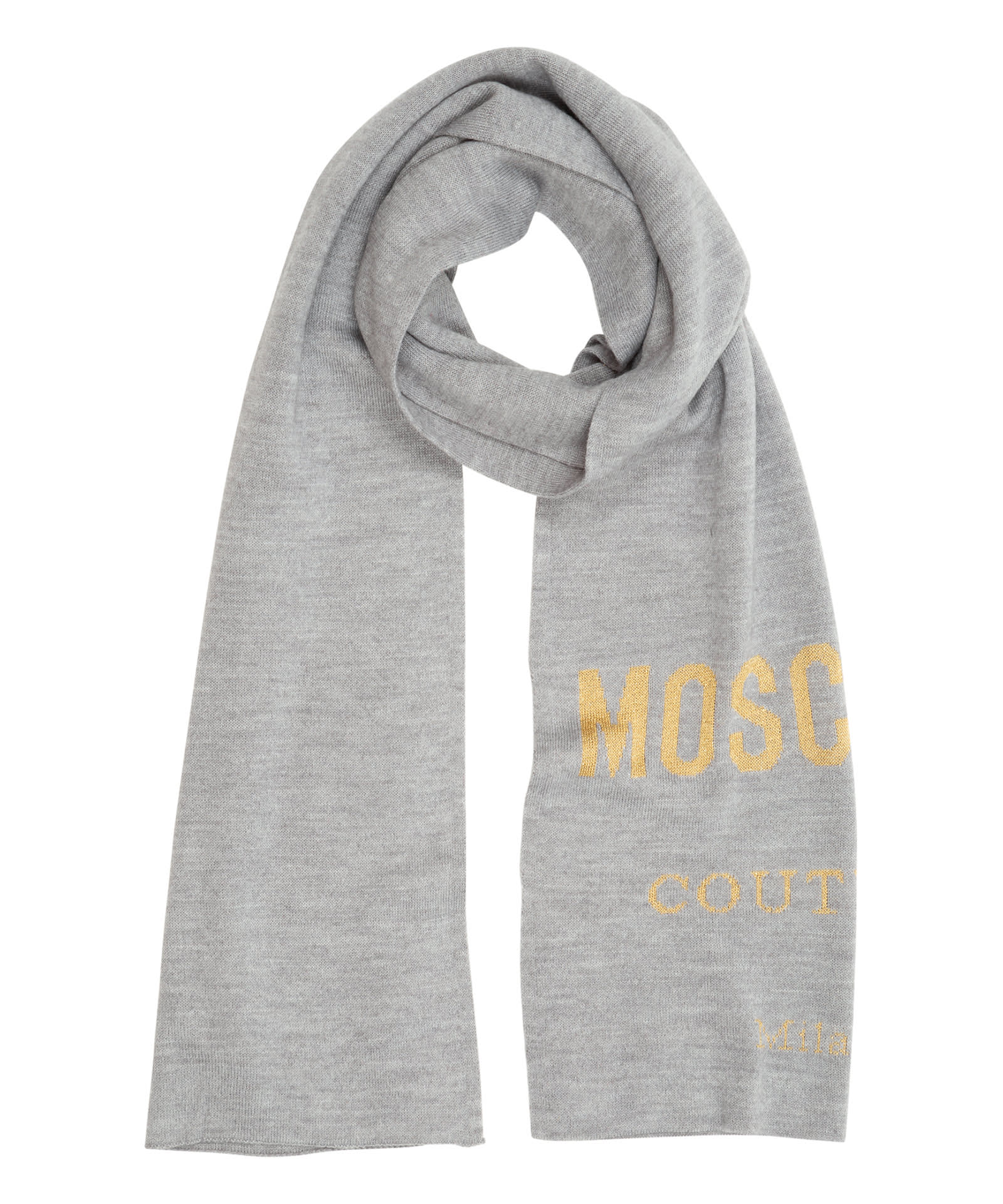 Moschino Viscose Wool Scarf In Grey - Gold