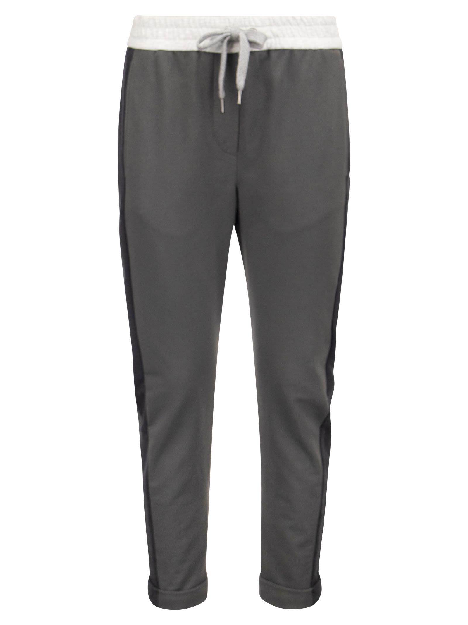 Brunello Cucinelli Paneled Trousers In Light Stretch Cotton Fleece With shiny Patch Pocket