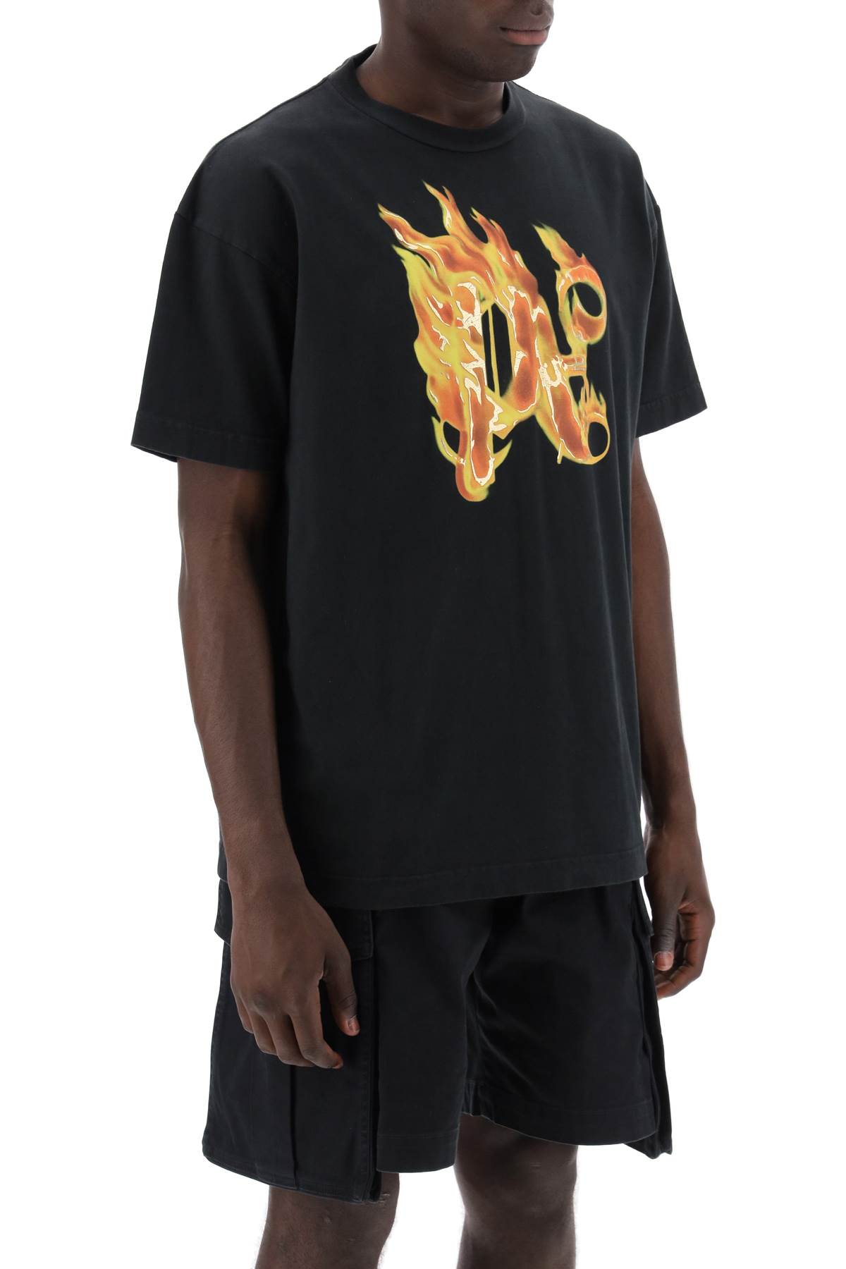 Shop Palm Angels Burning Monogram T In Black Gold (black)