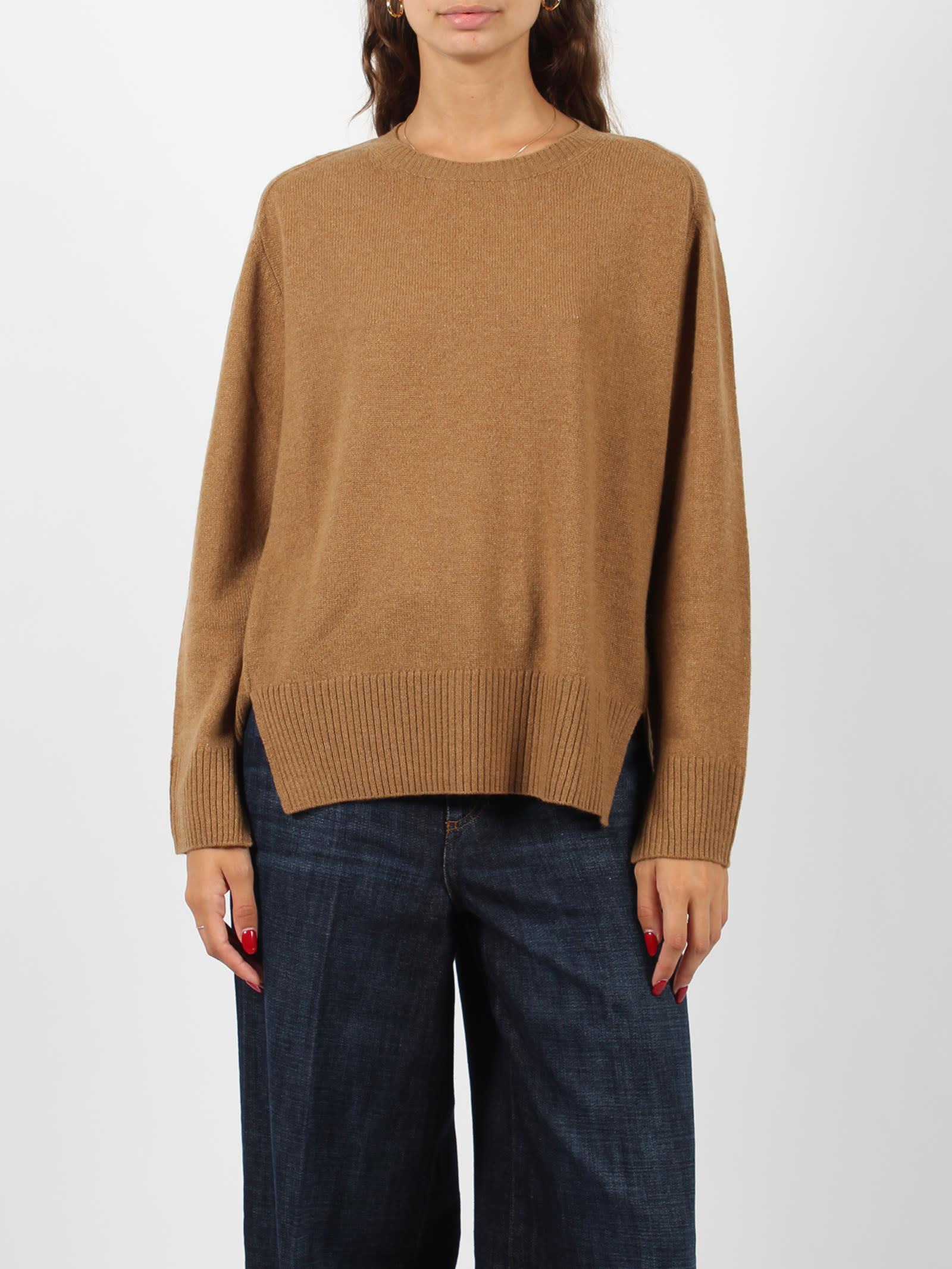 Shop Be You Relaxed Round Neck Sweater In Light Brown