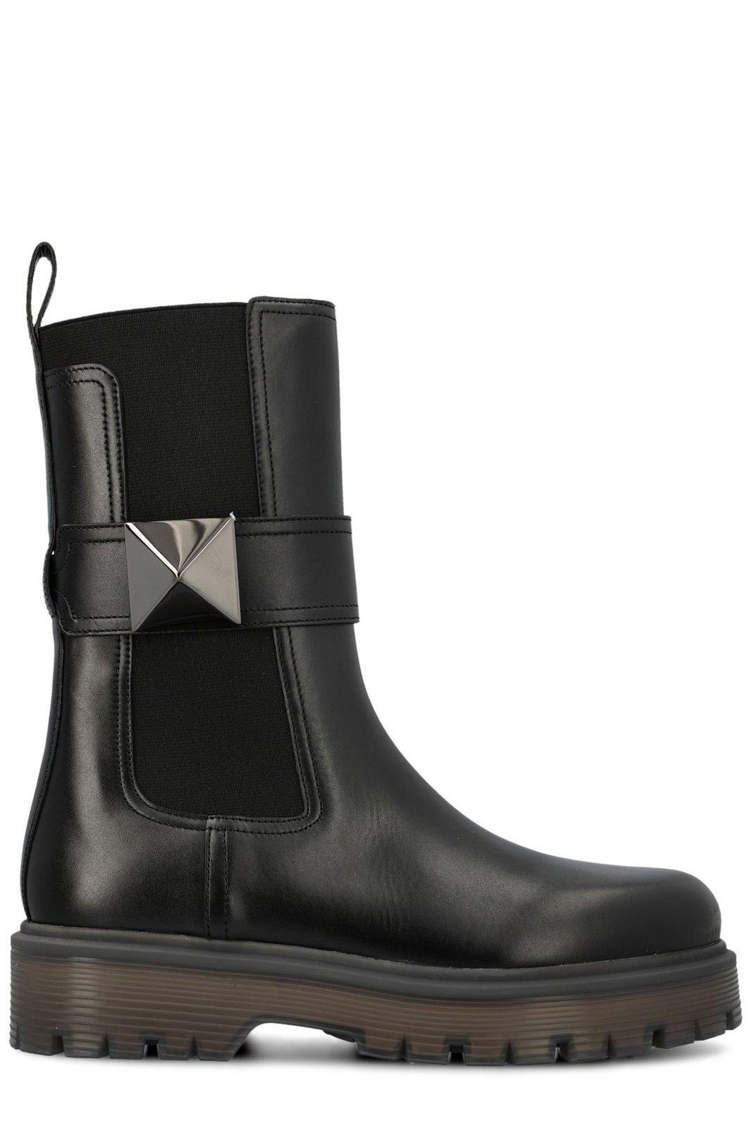 Valentino Garavani One Stud Beatle Round Toe Boots In Black