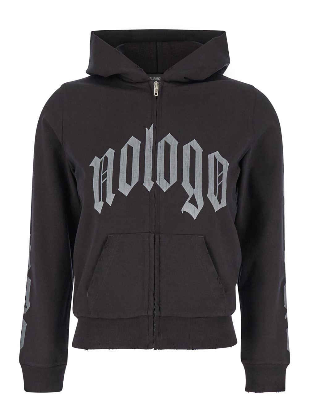 Shop Balenciaga Black Zip-up Hoodie With No Logo Gothic Print In Jersey Woman In Washed Black