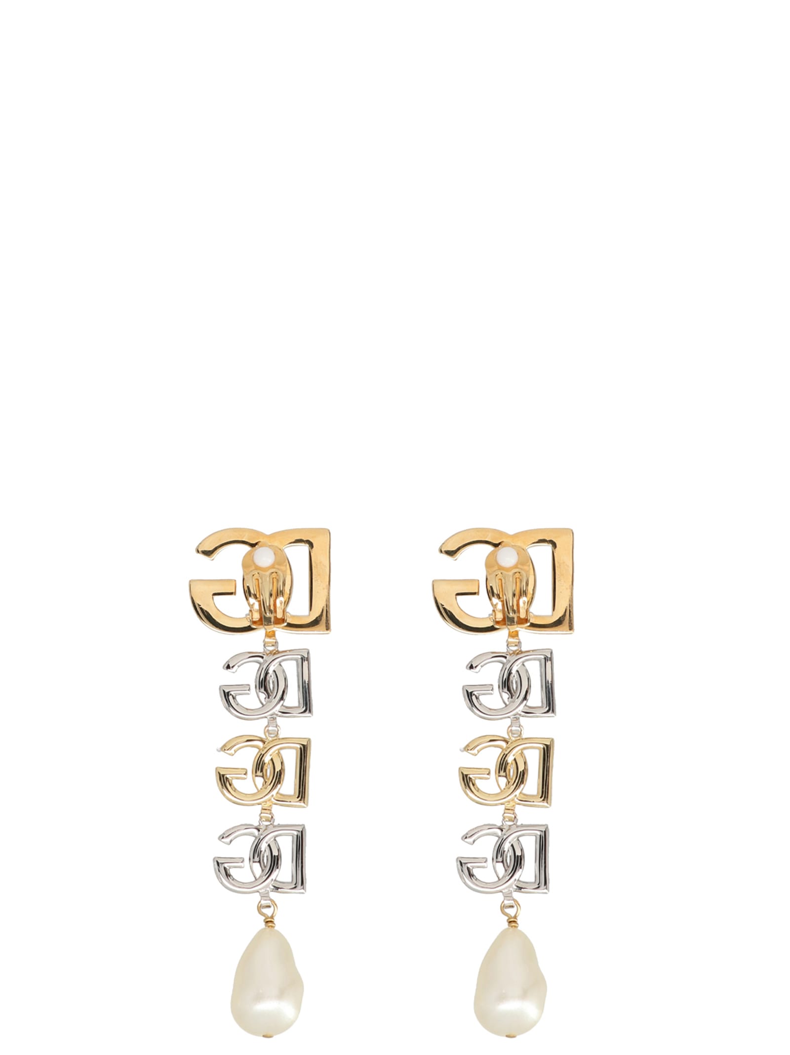 Dolce & Gabbana Drop Earrings With Two-tone Dg Multi-logo In Multicolor