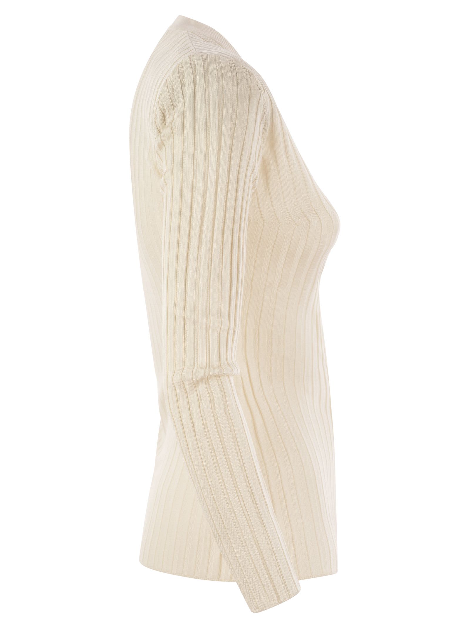 Shop Elisabetta Franchi Shiny Viscose Ribbed Jersey In Milk