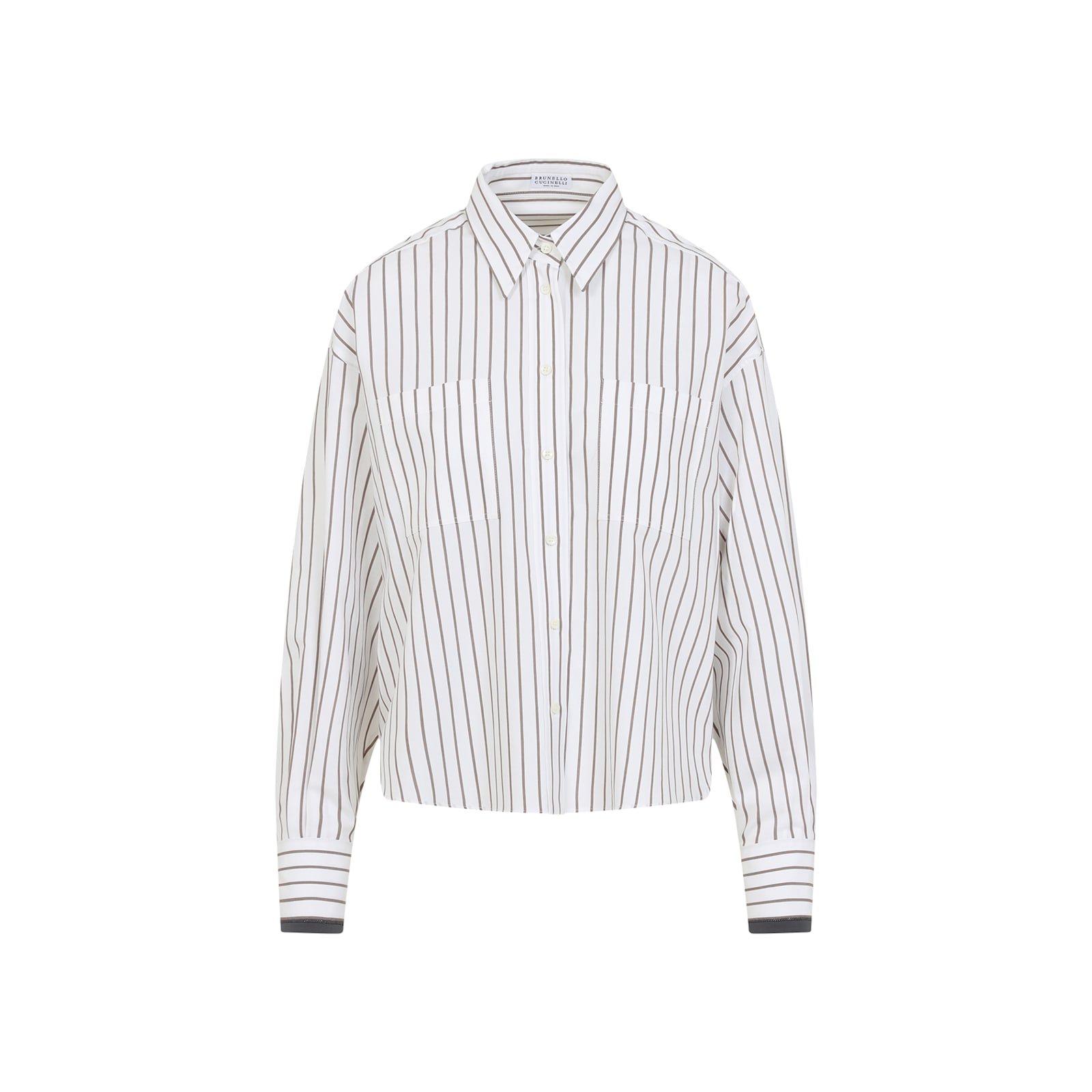 Shop Brunello Cucinelli Stripe Cotton Shirt In Bianco Tabacco