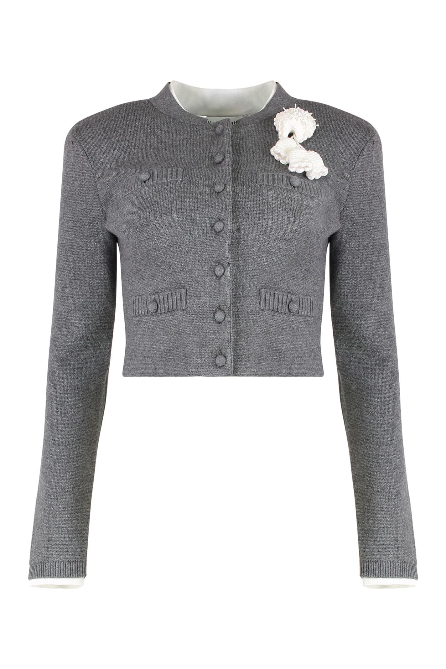 Self-portrait Grey Crochet Flower Cardigan Clothing In Gray