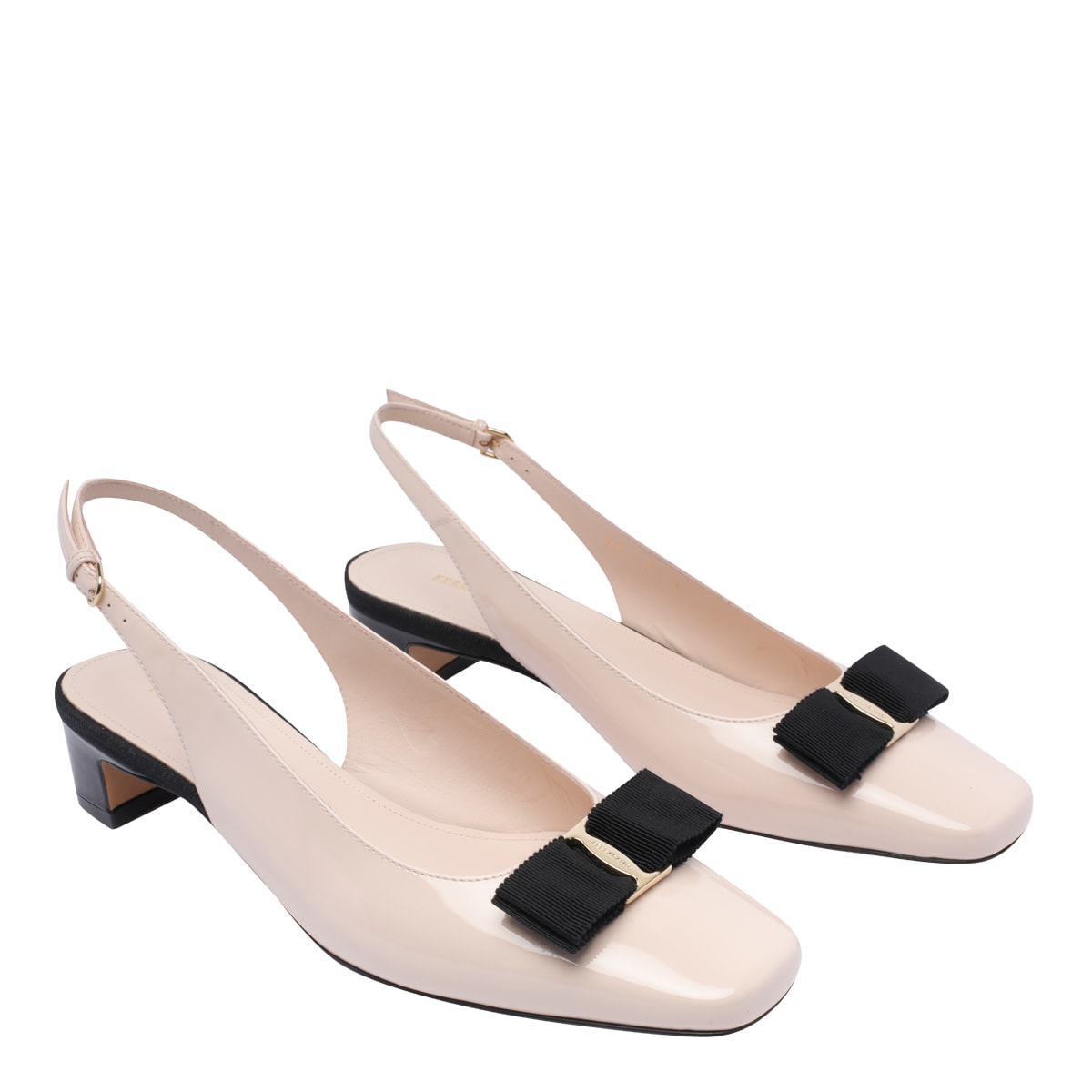Ferragamo Slingback Pumps With Block Heel And Bow In Pink