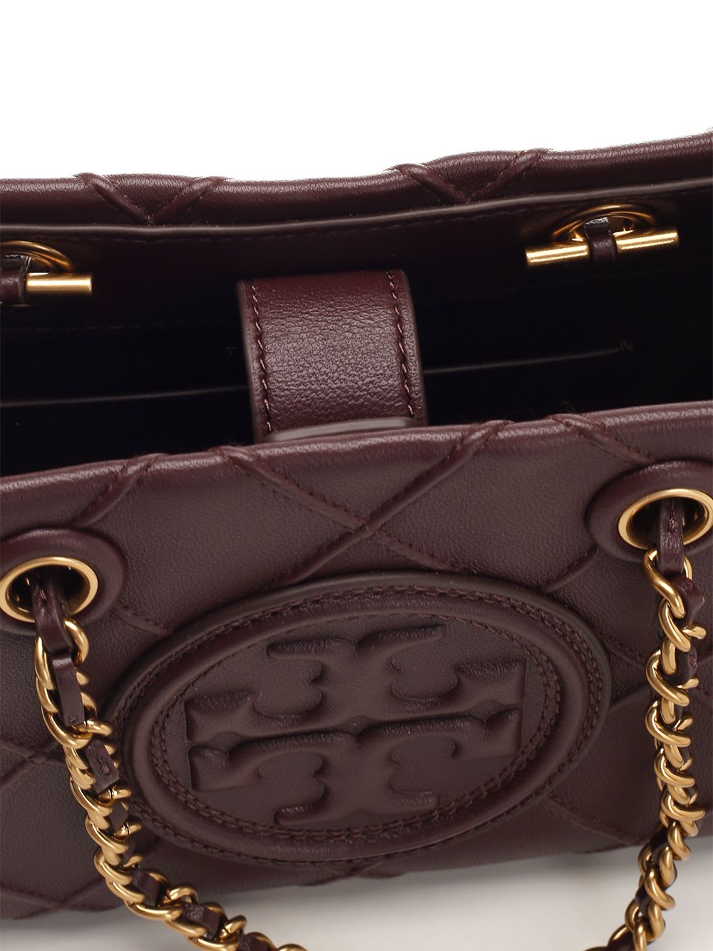 Shop Tory Burch Mini Fleming Chain Bag In Bordeaux