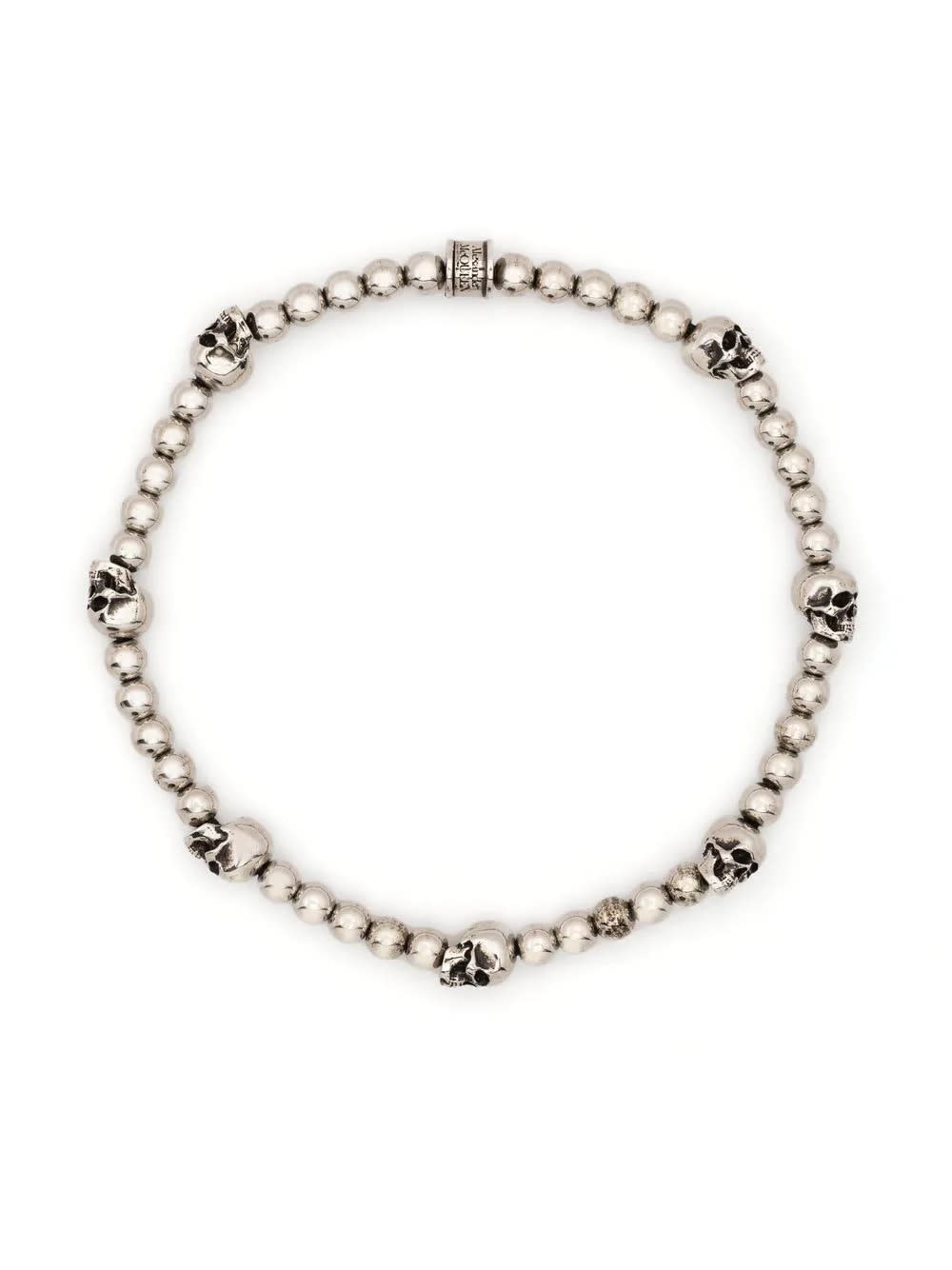 Alexander Mcqueen Skull Beads Bracelet In Antiqued Silver In Argento