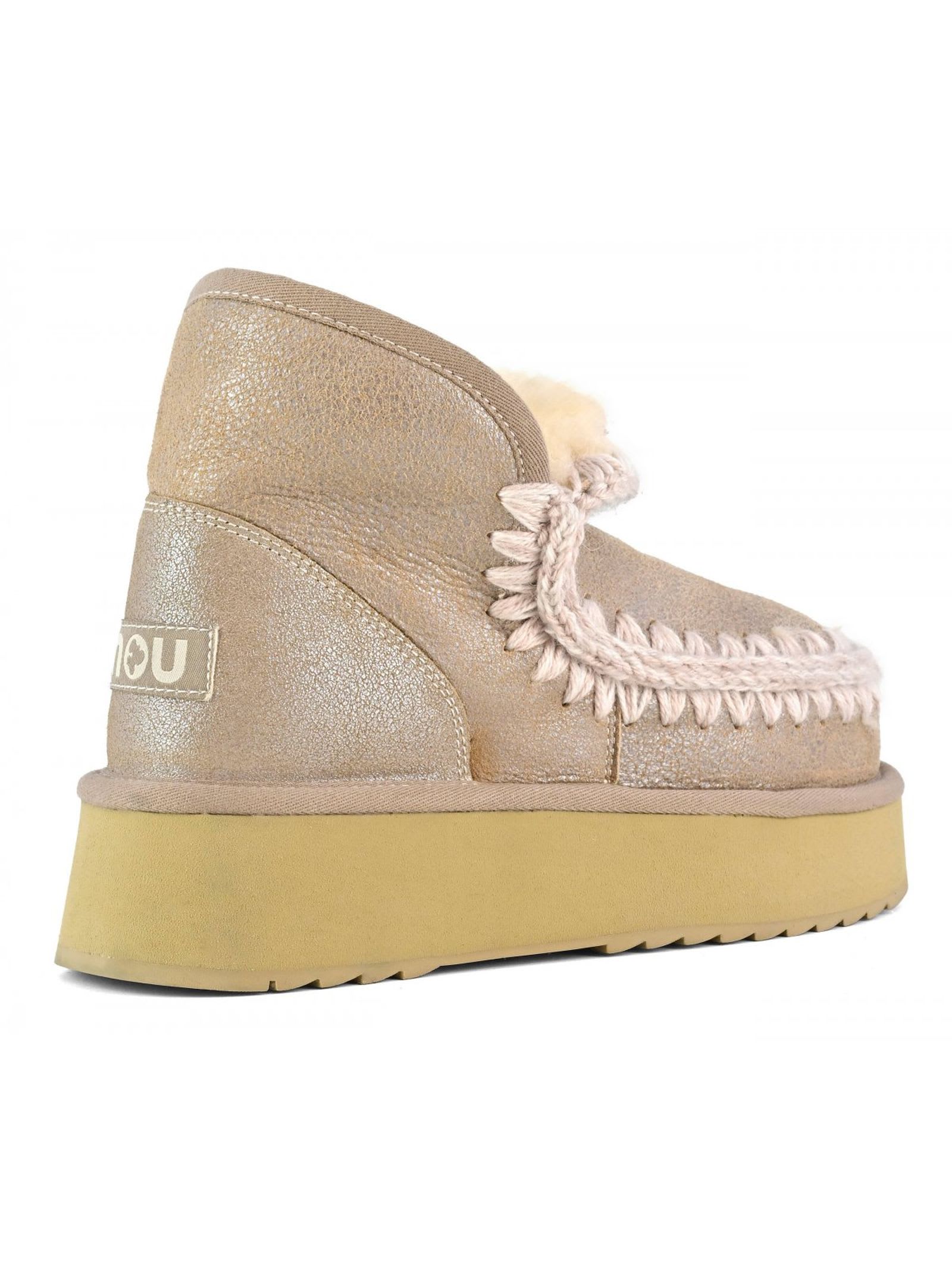 MOU MINI ESKIMO PLATFORM BOOT IN STONE METALIC 