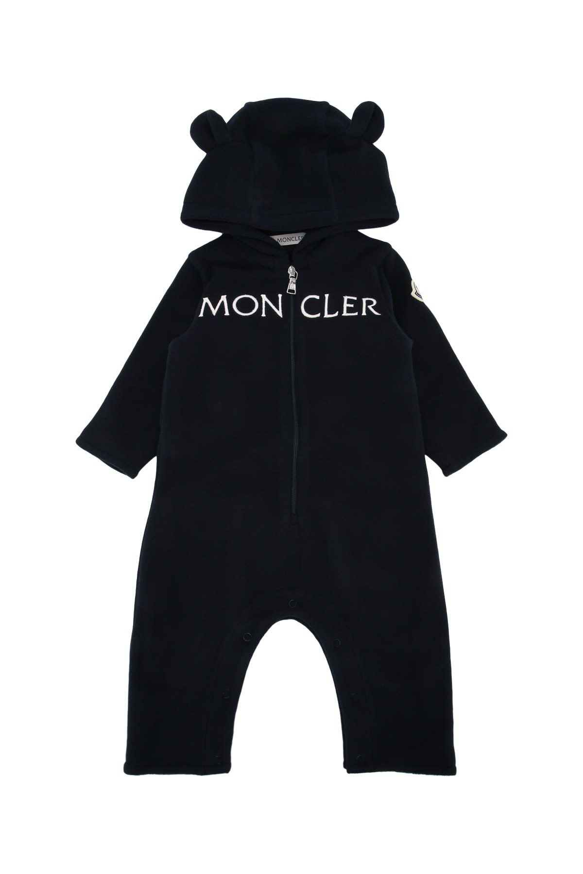 Moncler Fleece Hooded Romper Suit Kids In Black