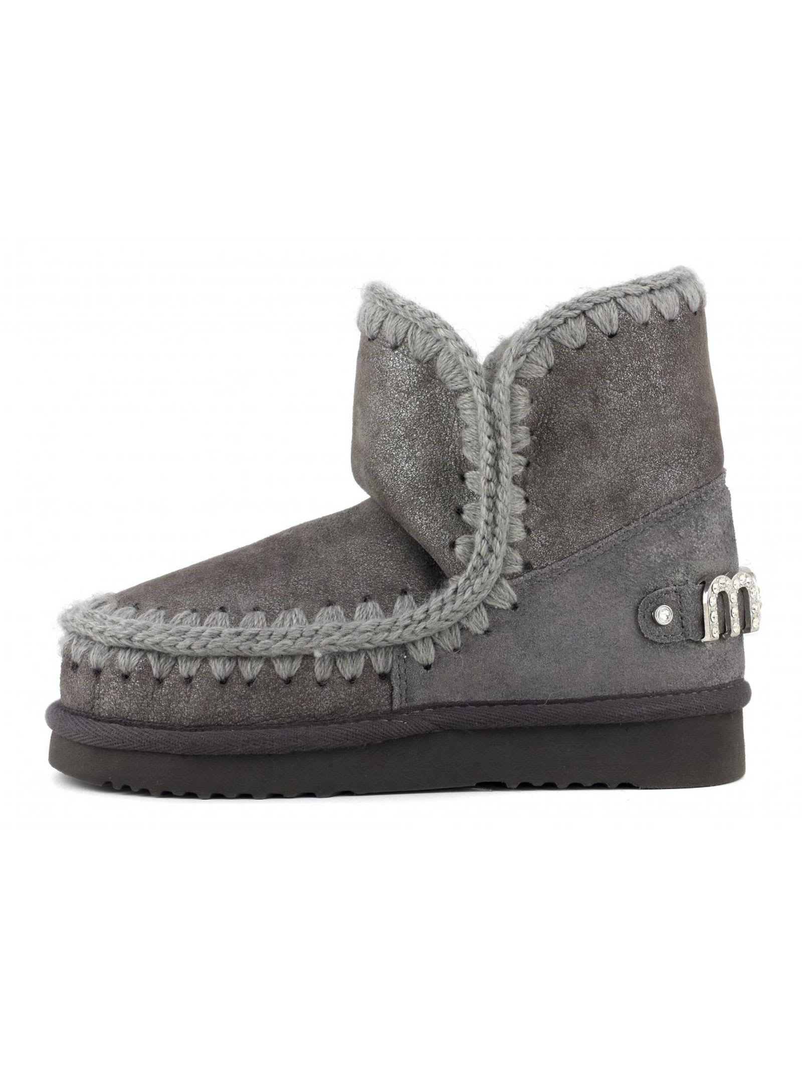 Mou Eskimo Rhinestone-logo Boots In Gray