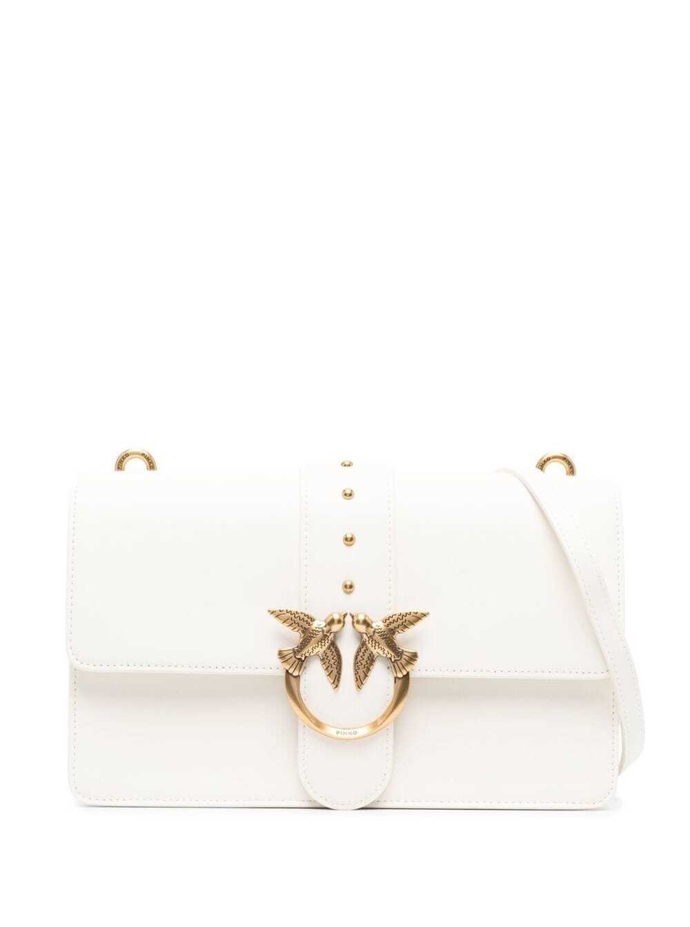 PINKO CLASSIC LOVE BAG ICON WHITE SHOULDER BAG WITH LOGO PATCH IN SMOOTH LEATHER WOMAN