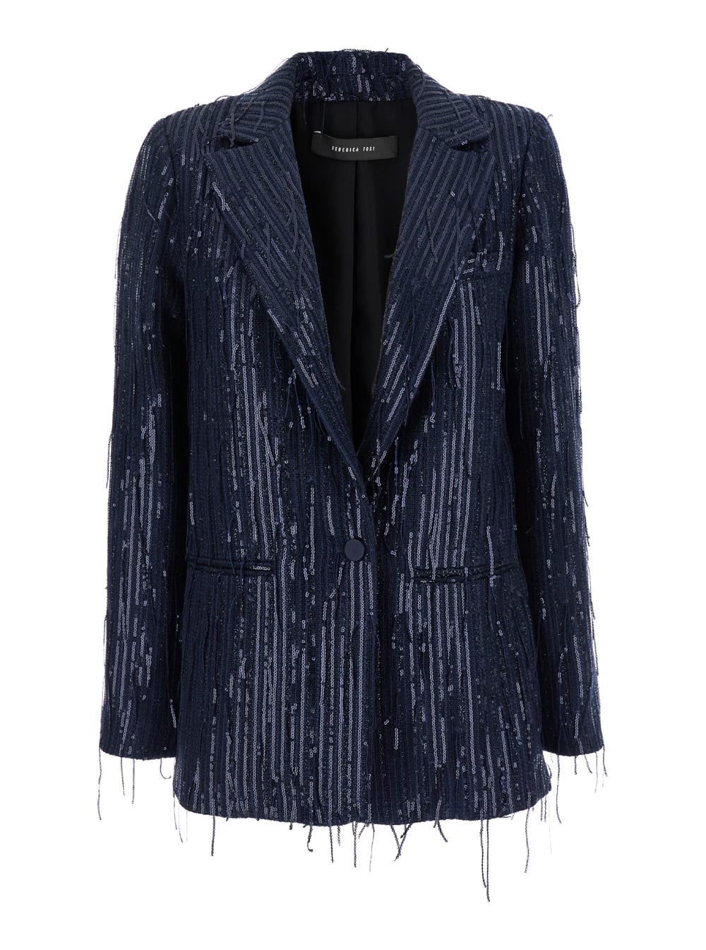 Shop Federica Tosi Blue Single-breasted Sequin Jacket In Tech Fabric Woman