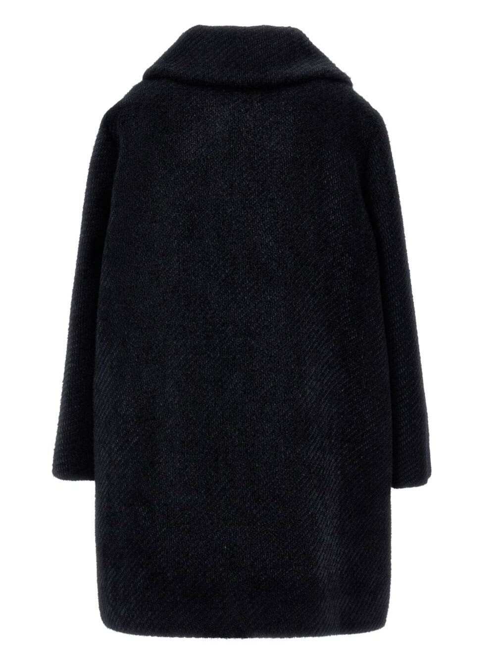 Monnalisa Double-breasted Flower Coat In Black