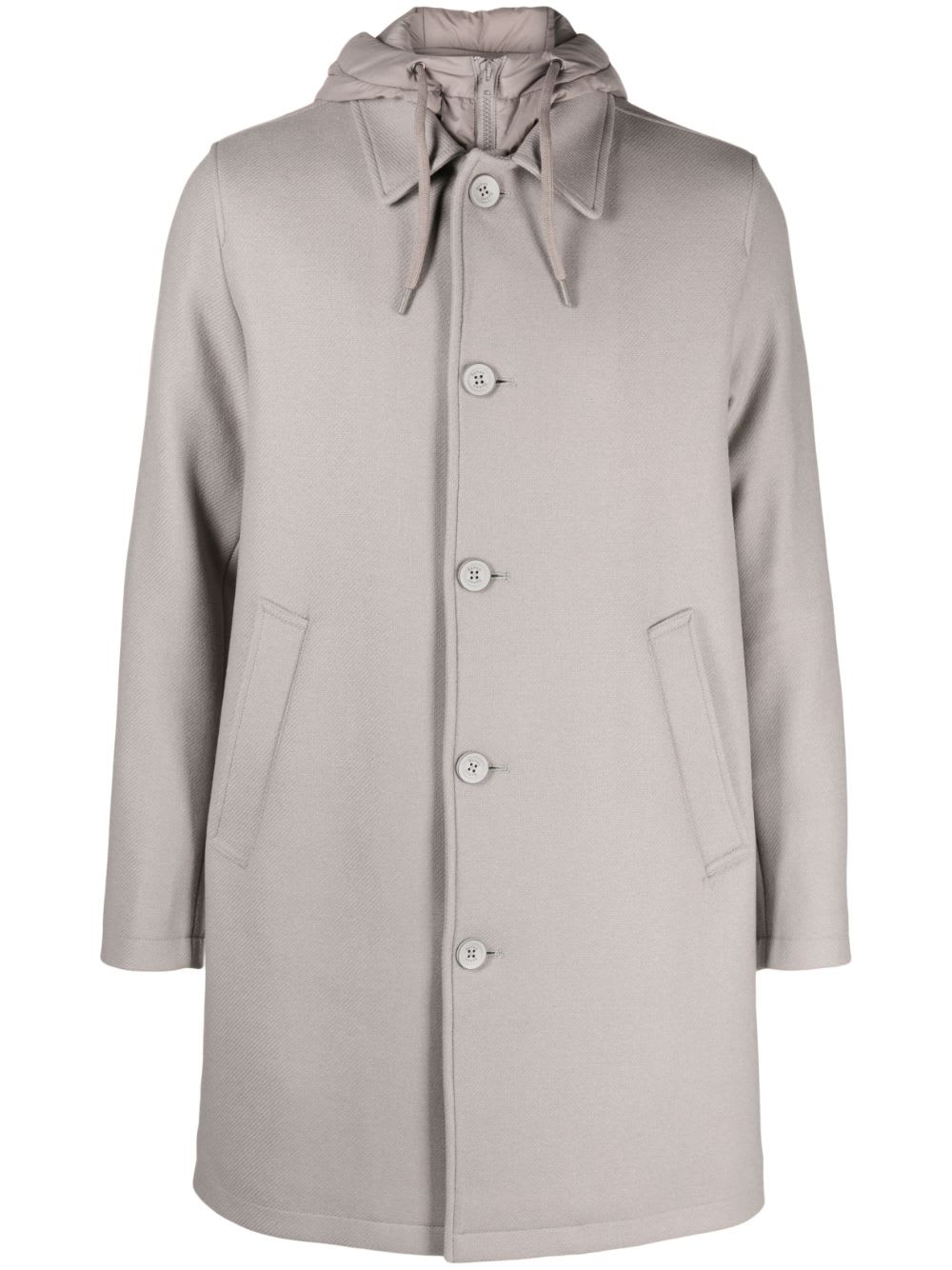 Shop Herno Long Coat With Hood In Dove Grey