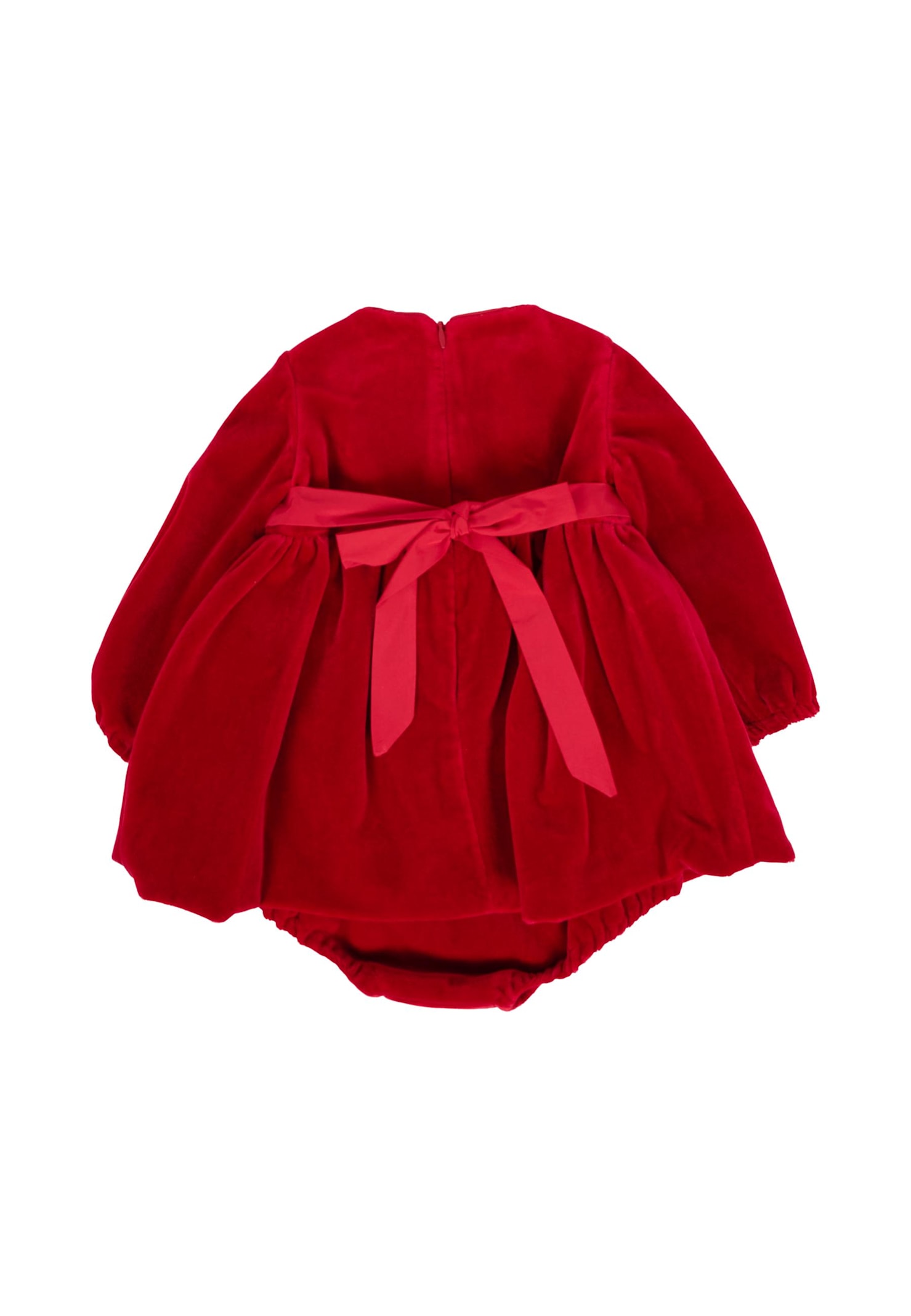 La Stupenderia Red Velvet Dress For Baby Girl With Bows In Animal Print