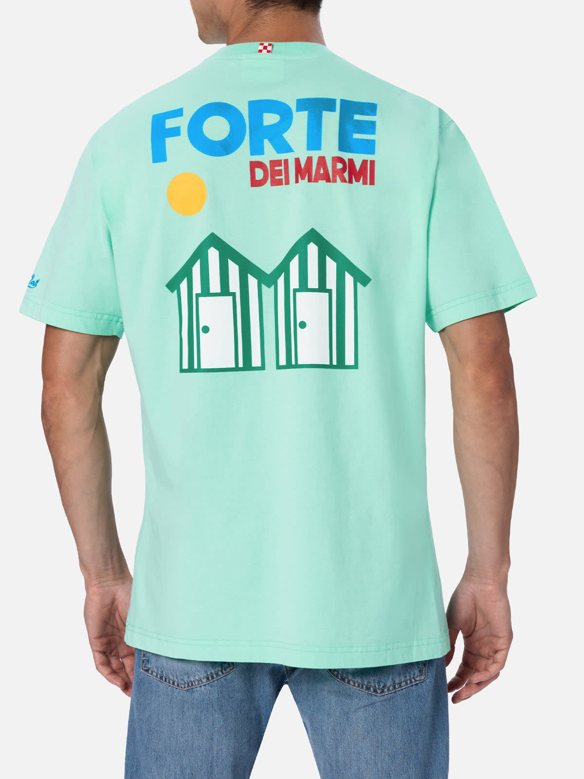 MC2 SAINT BARTH MAN COTTON T-SHIRT WITH FORTE DEI MARMI POSTCARD PLACED PRINT