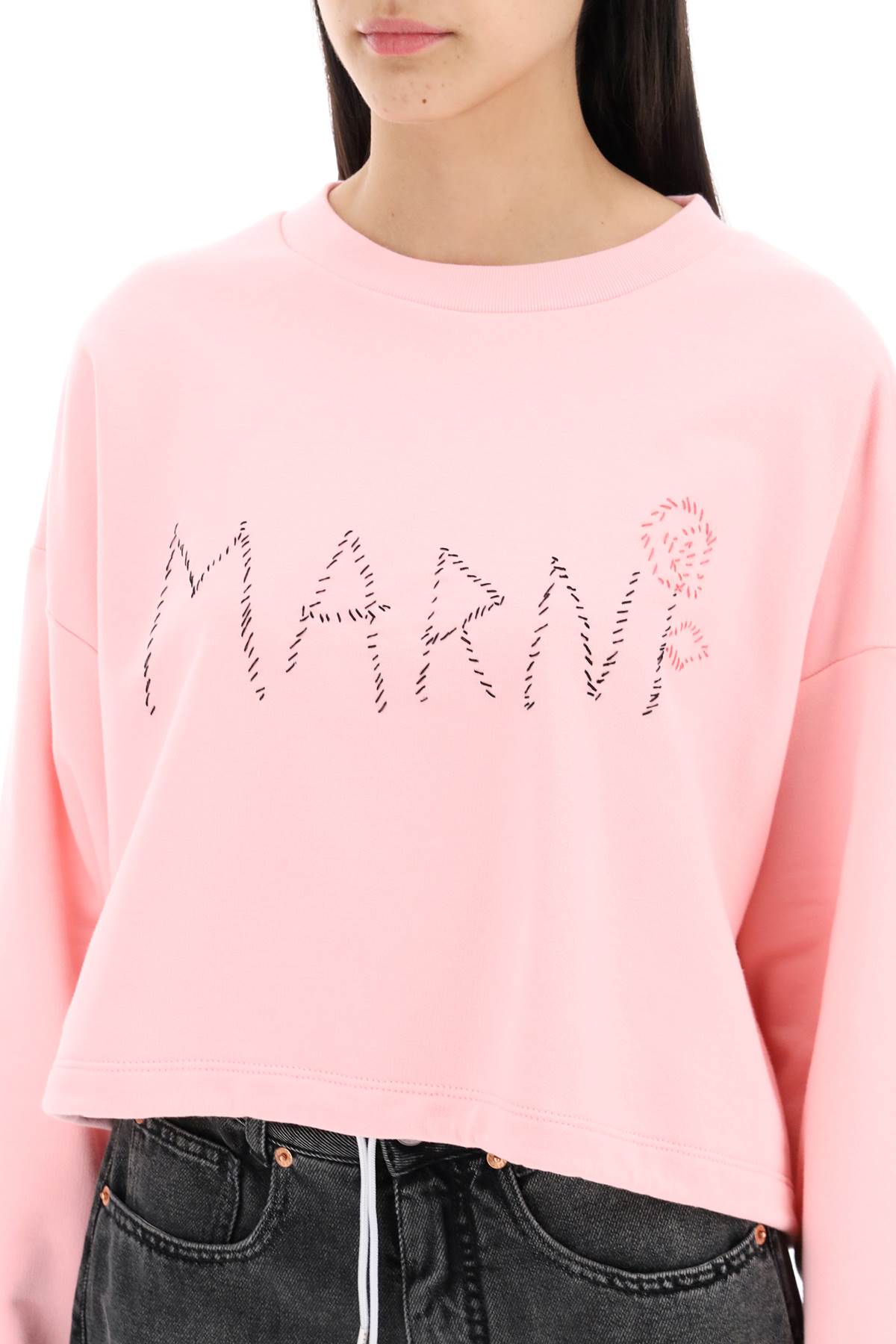 Shop Marni Organic Cotton Sweatshirt With Hand-embroid In Magnolia (pink)