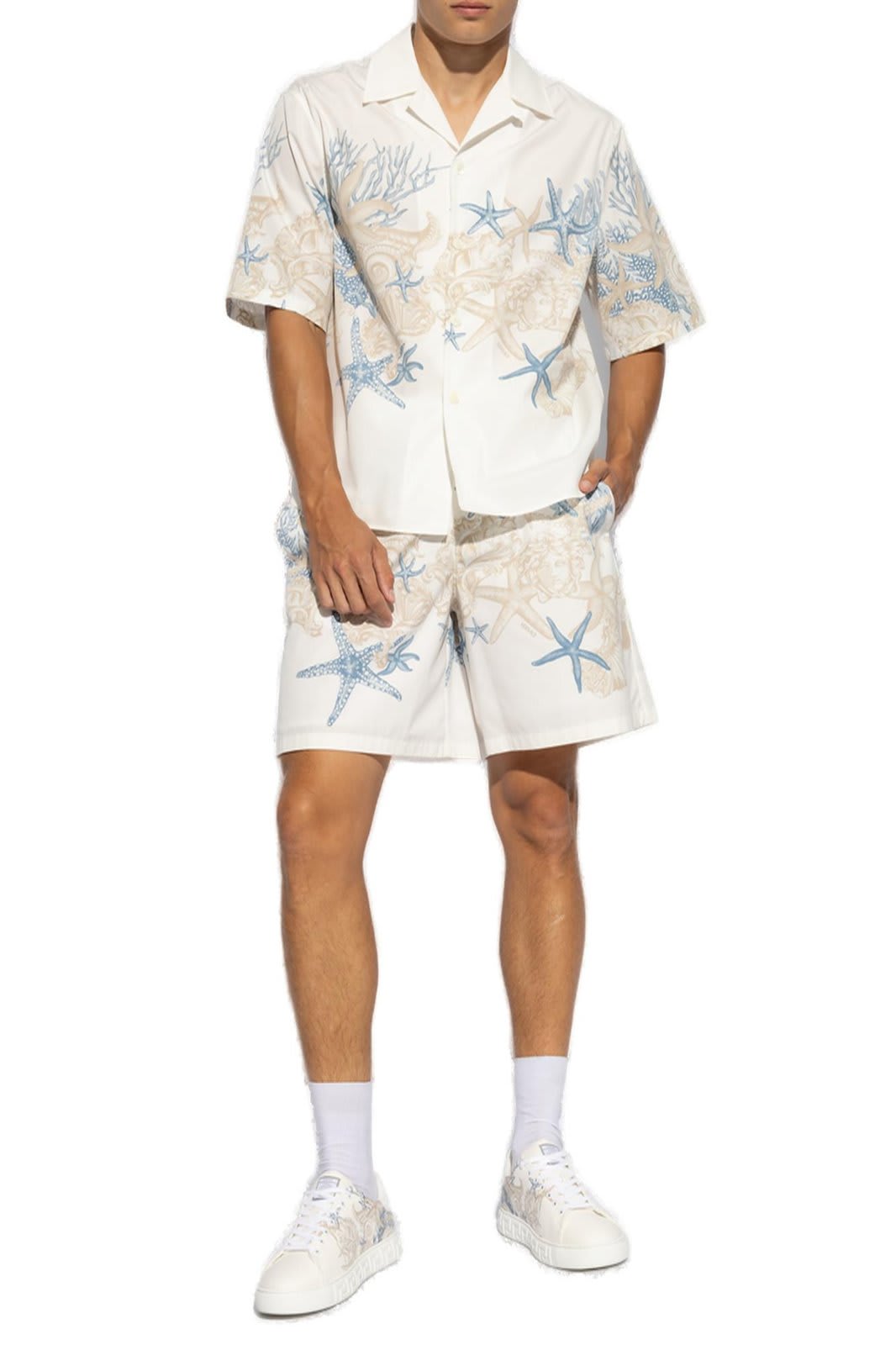 Shop Versace Barocco Sea Logo-patch Shorts In White