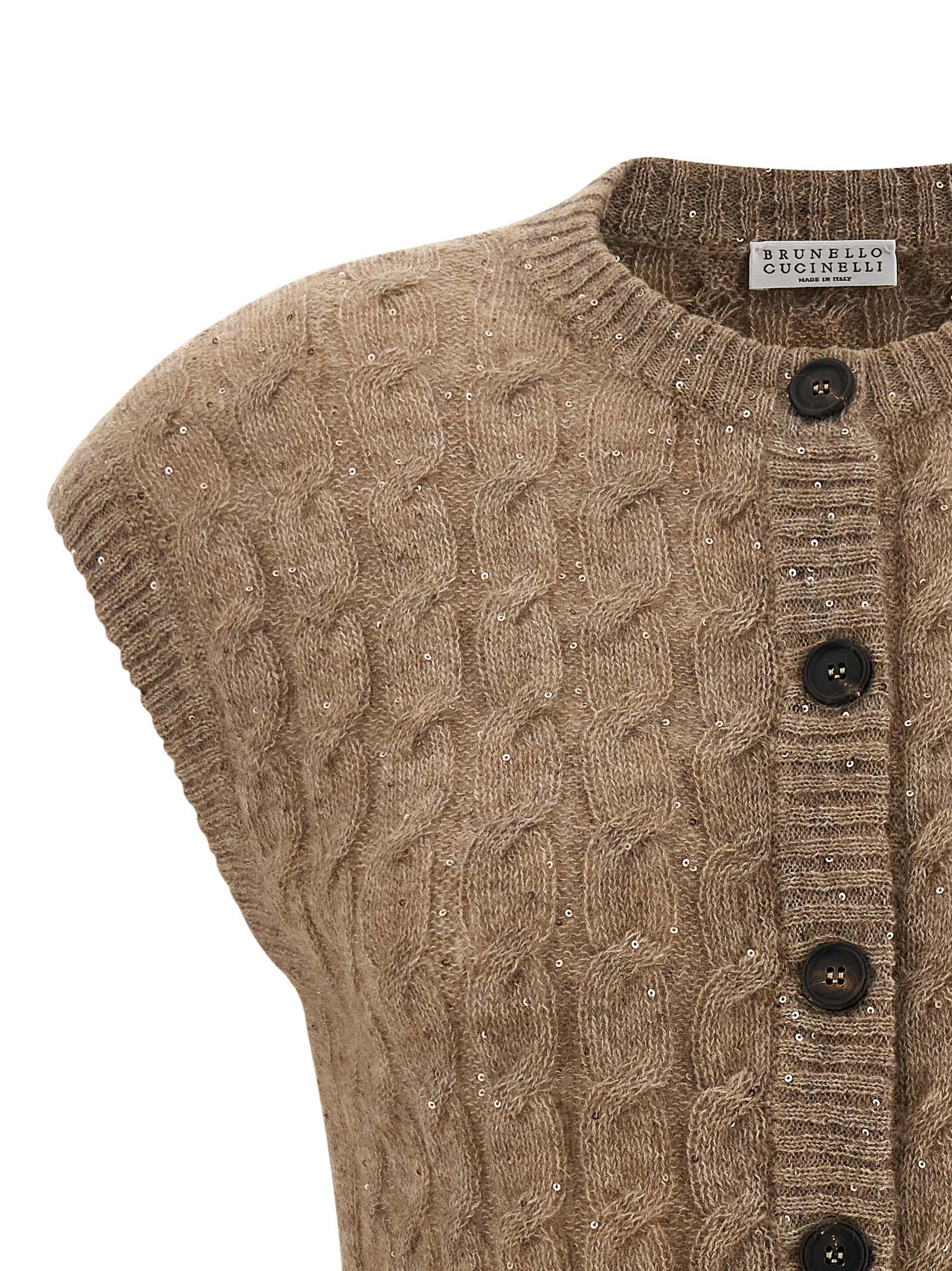 Brunello Cucinelli Cable Knit Cap Sleeve Vest In Green