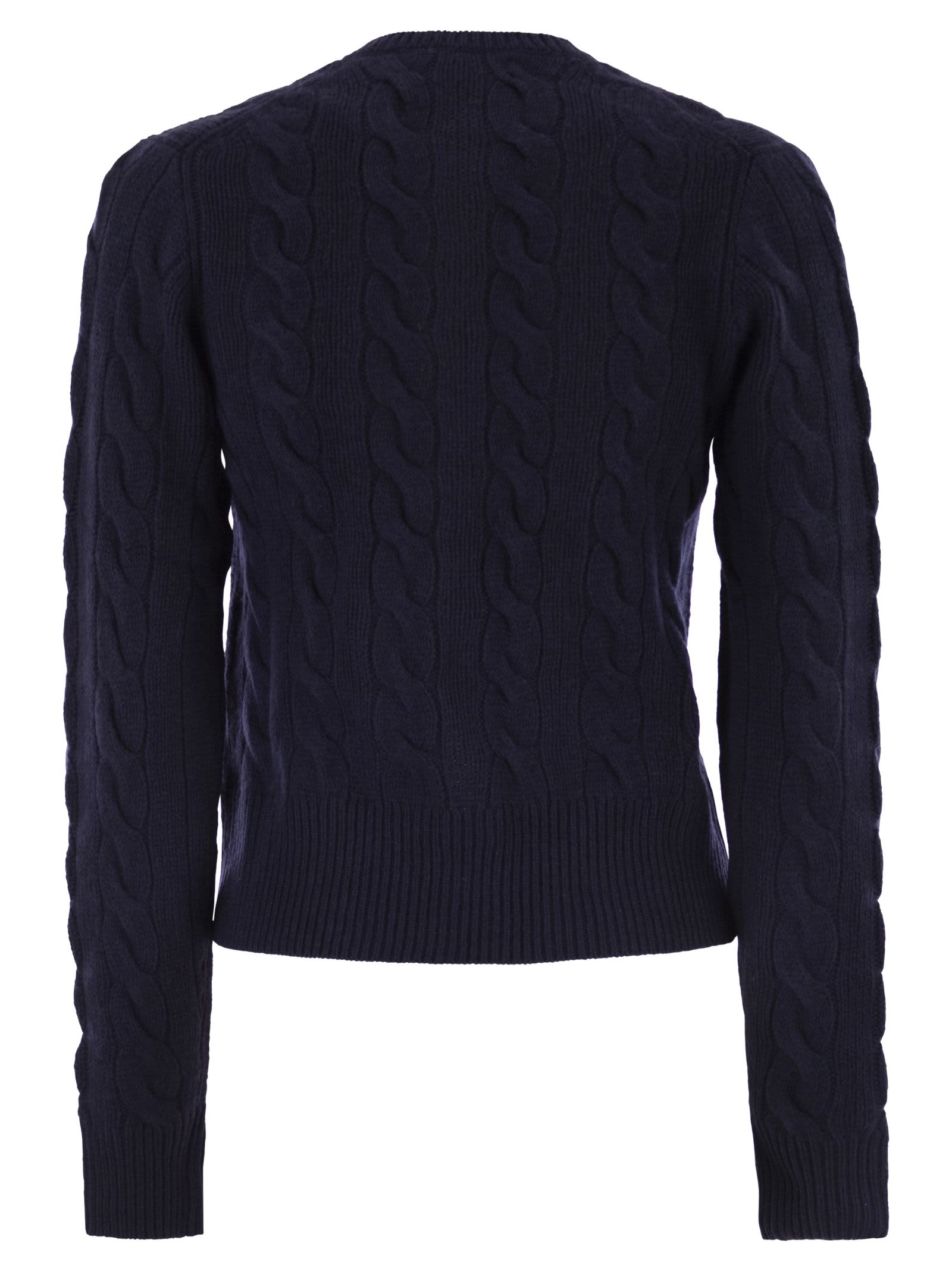 Polo Ralph Lauren Pony Cable-knit Wool And Cashmere Cardigan In Blue