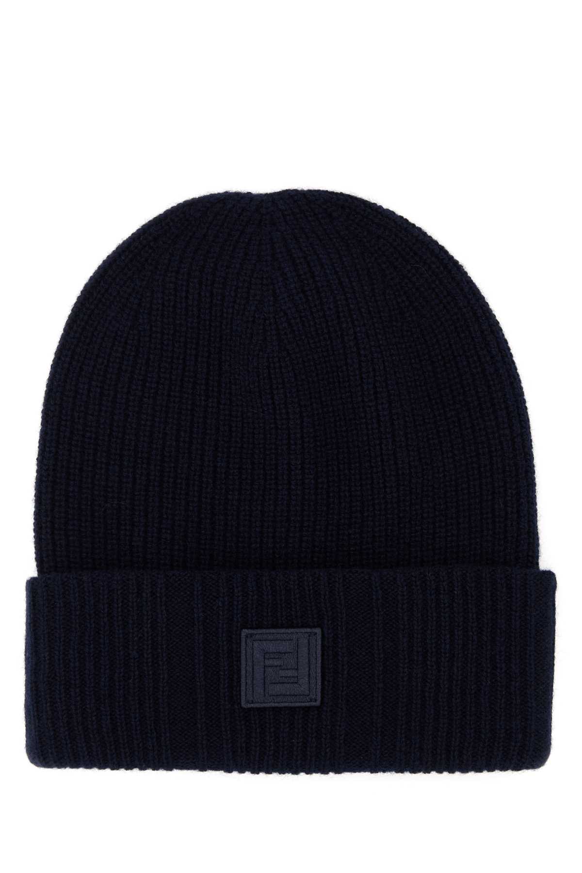 Shop Fendi Midnight Blue Wool Blend Beanie Hat