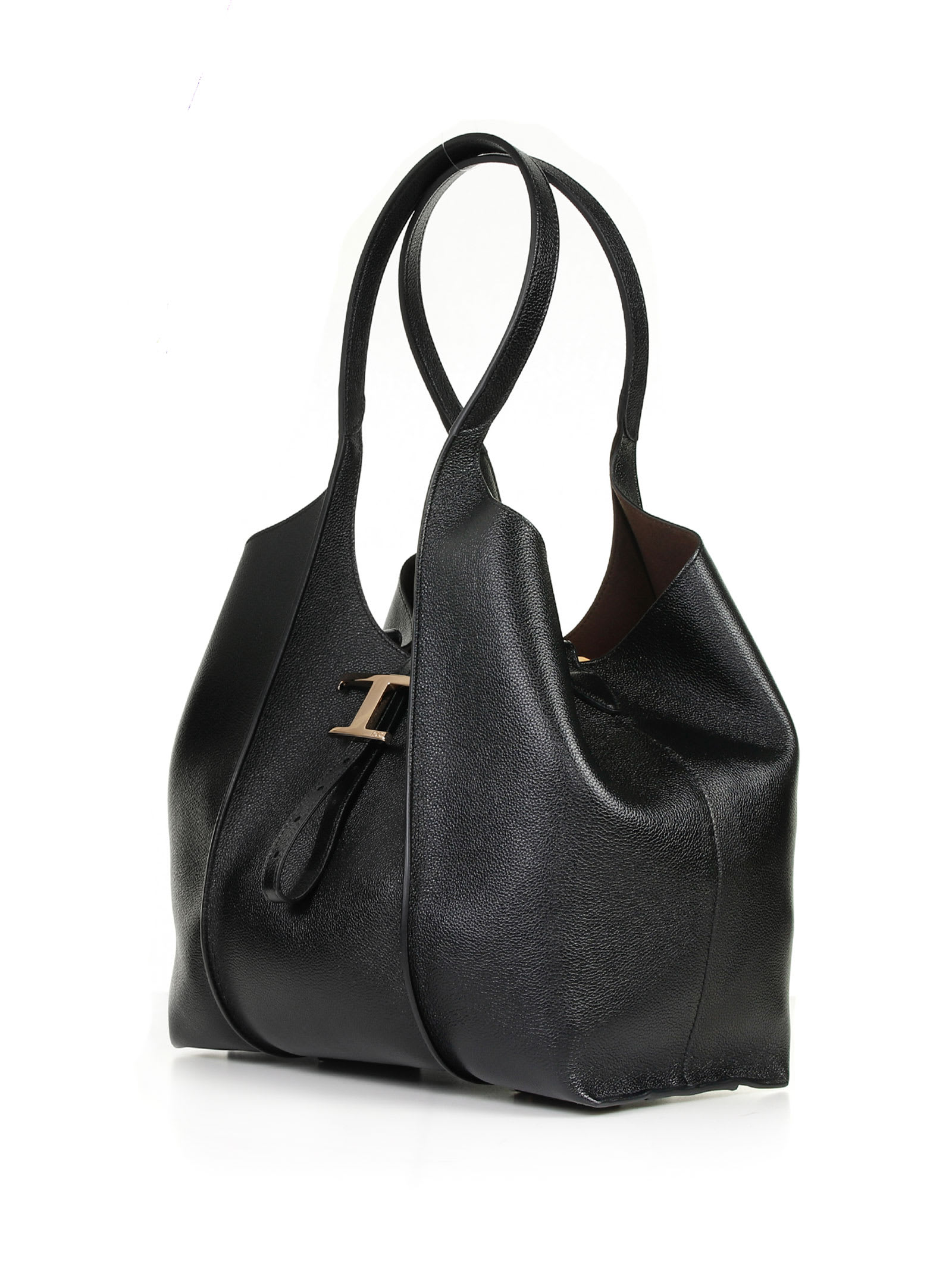 Shop Tod's T Timeless Shopping Bag In Medium Leather In Black