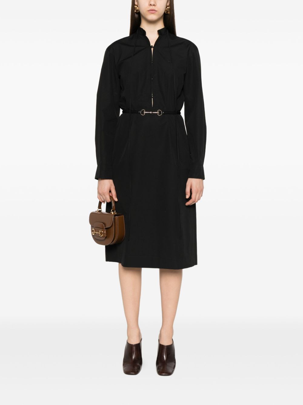 Gucci Mini Dress With Long Sleeves And Belted Waist In Black