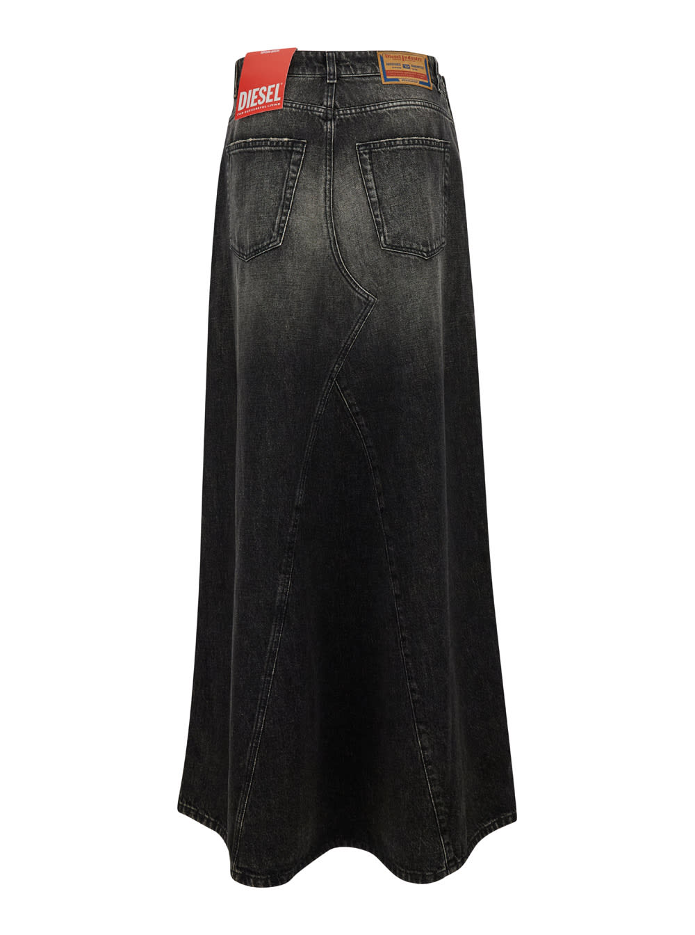 Shop Diesel Balck Long Skirt With Oval D Detail In Denim Woman In Black