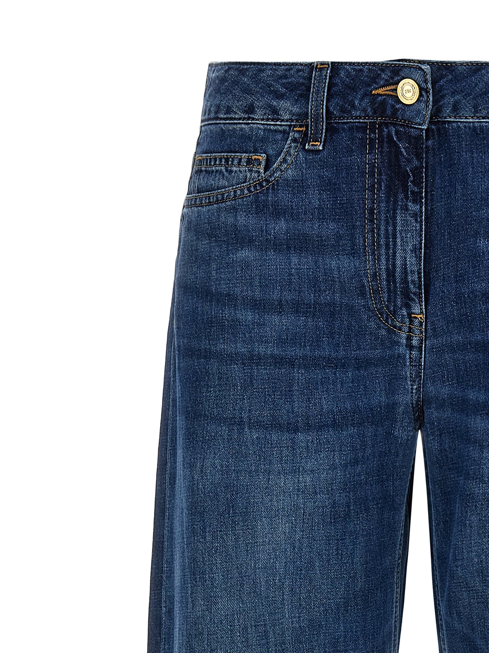 Elisabetta Franchi Wide-leg Denim Trousers Contrast Stitching In Multi