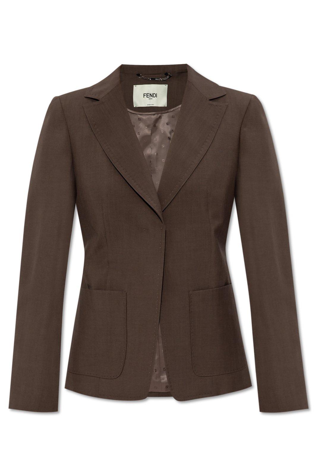 Fendi Women Dark Green Wool And Mohair Blazer In Brown